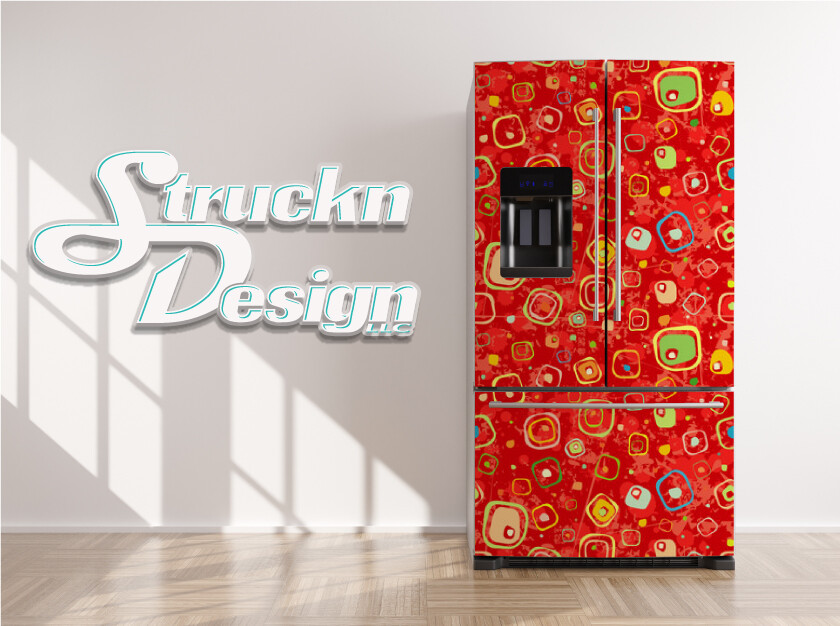 Red Colorful Square Pattern Fridge Freezer Wrap Side Door Vinyl Decal