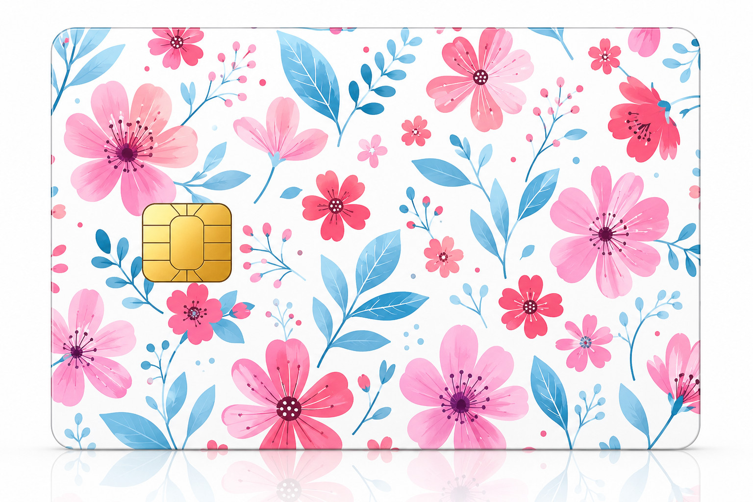 Pink Blue Floral Credit Card Skin Cute Botanical Debit Card Sticker