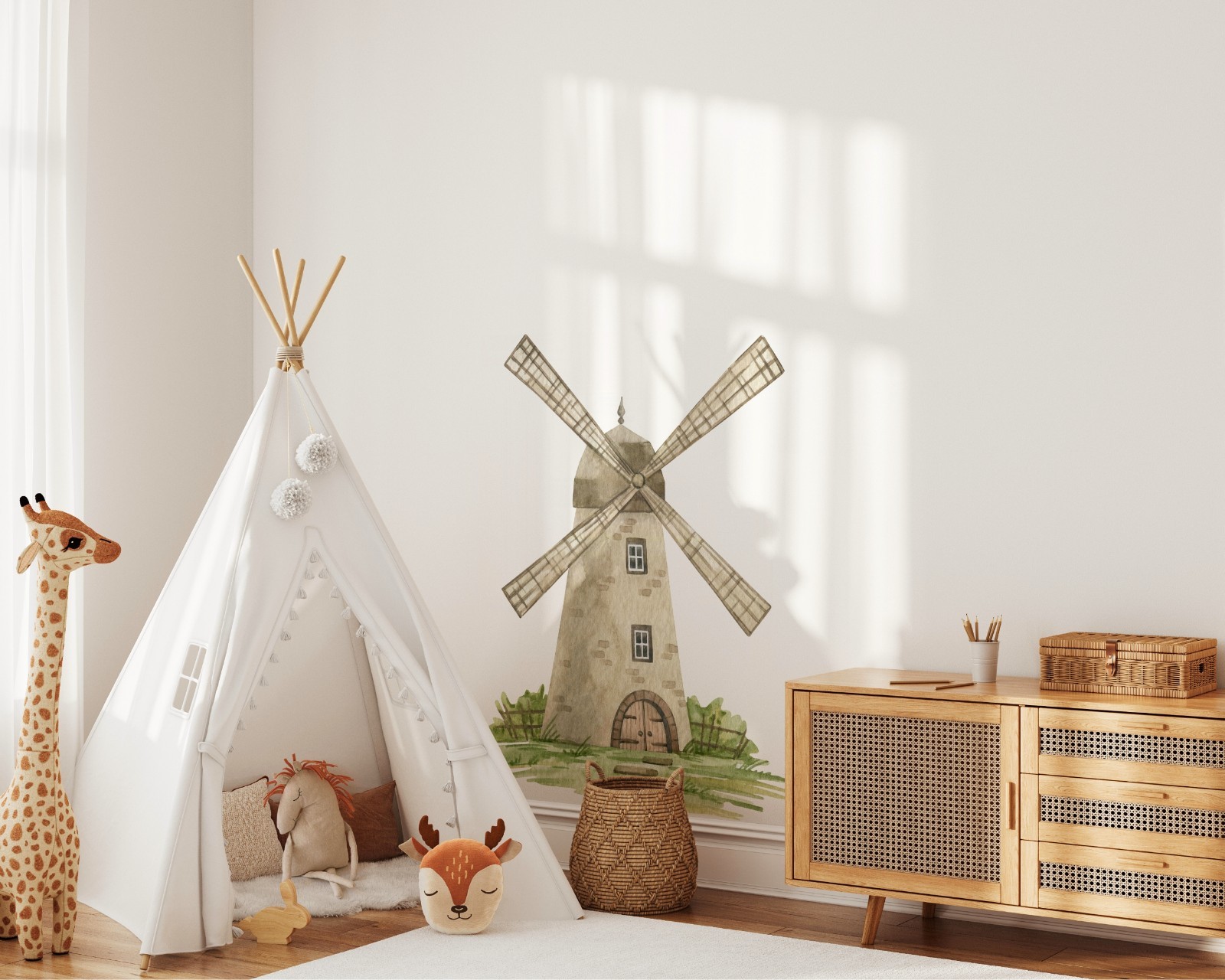 Windmill Wall Decal Fabric Wall Art Sticker Cottagecore Farm Nursery Decor