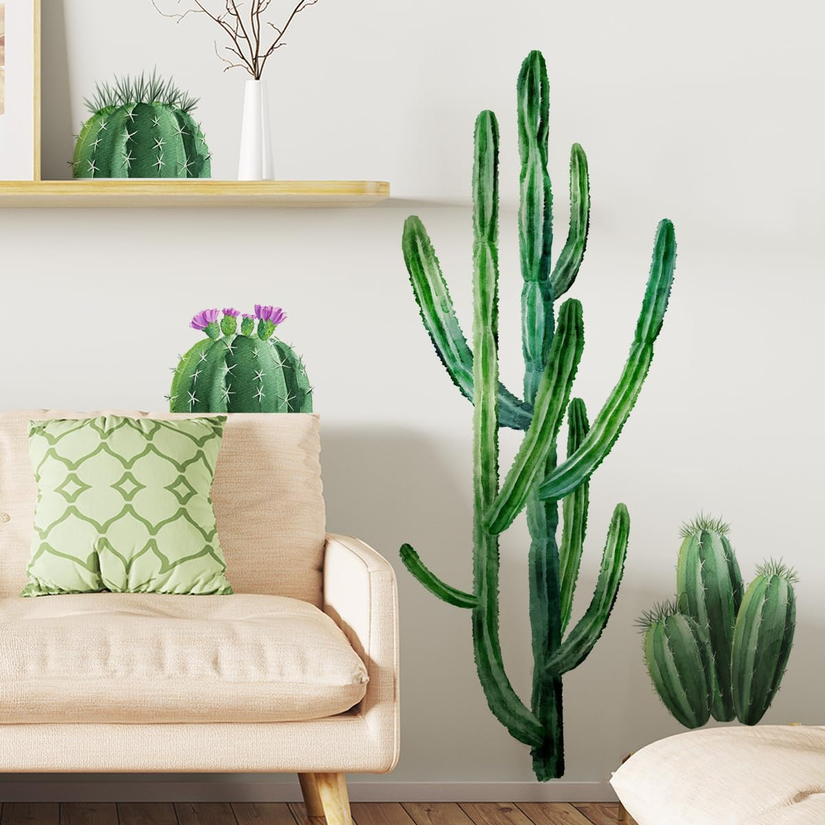 Cactus Wall Decals Tropical Cacti Green Plants Cactus Wall Stickers Peel and Sti