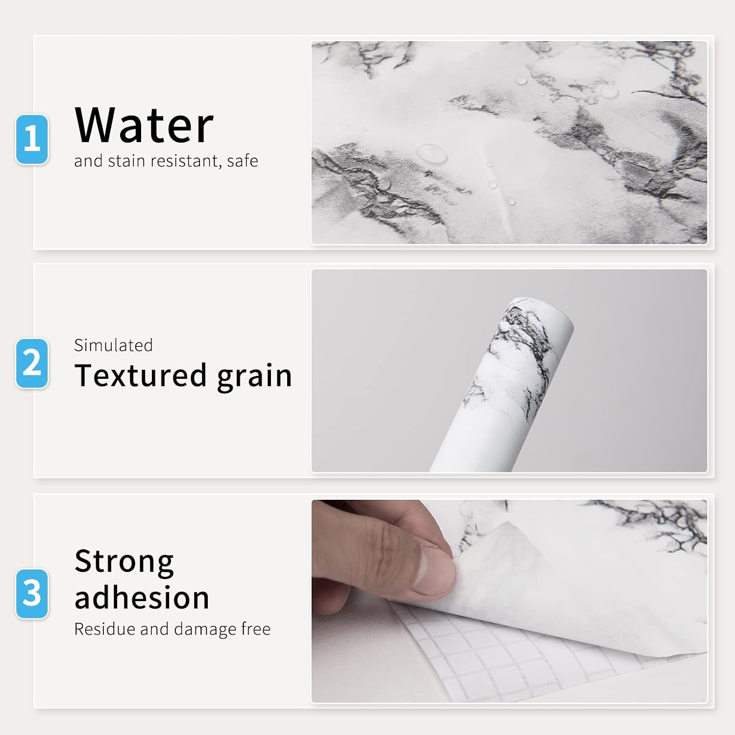 Quality Black/White Marble Contact Paper – Easy Application 15.8″ x 120″