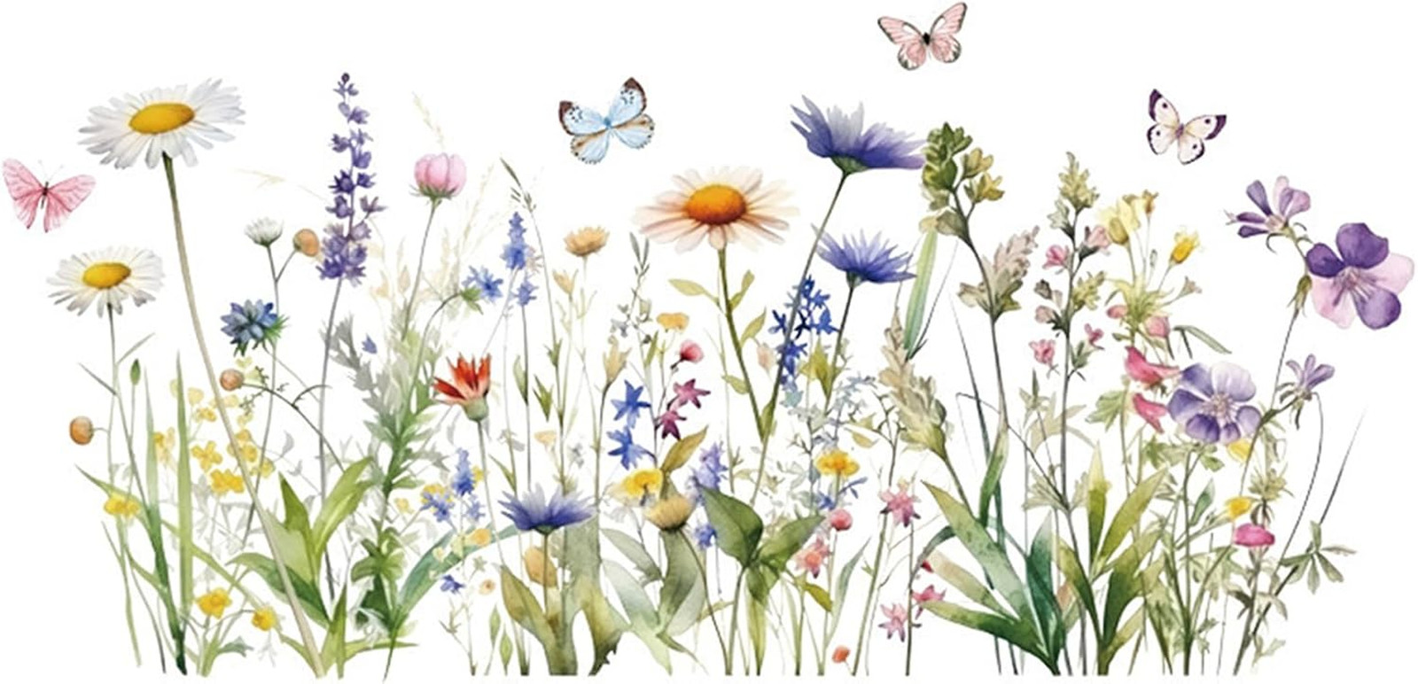 Wildflower Grass Daisy Wall Decals, Garden Floral Butterflies Flower Wall