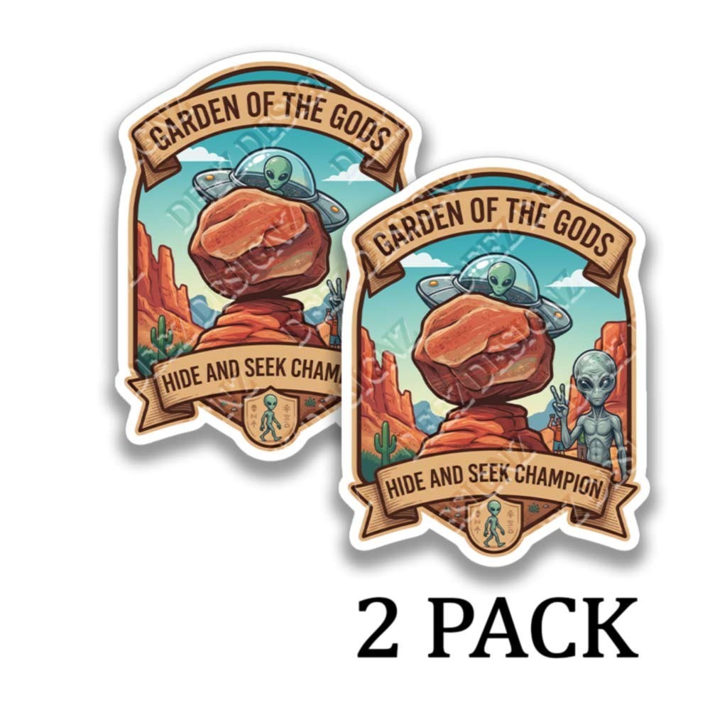 Garden of the Gods Alien UFO Vinyl Decal Travel Stickers 2 Pack 44081