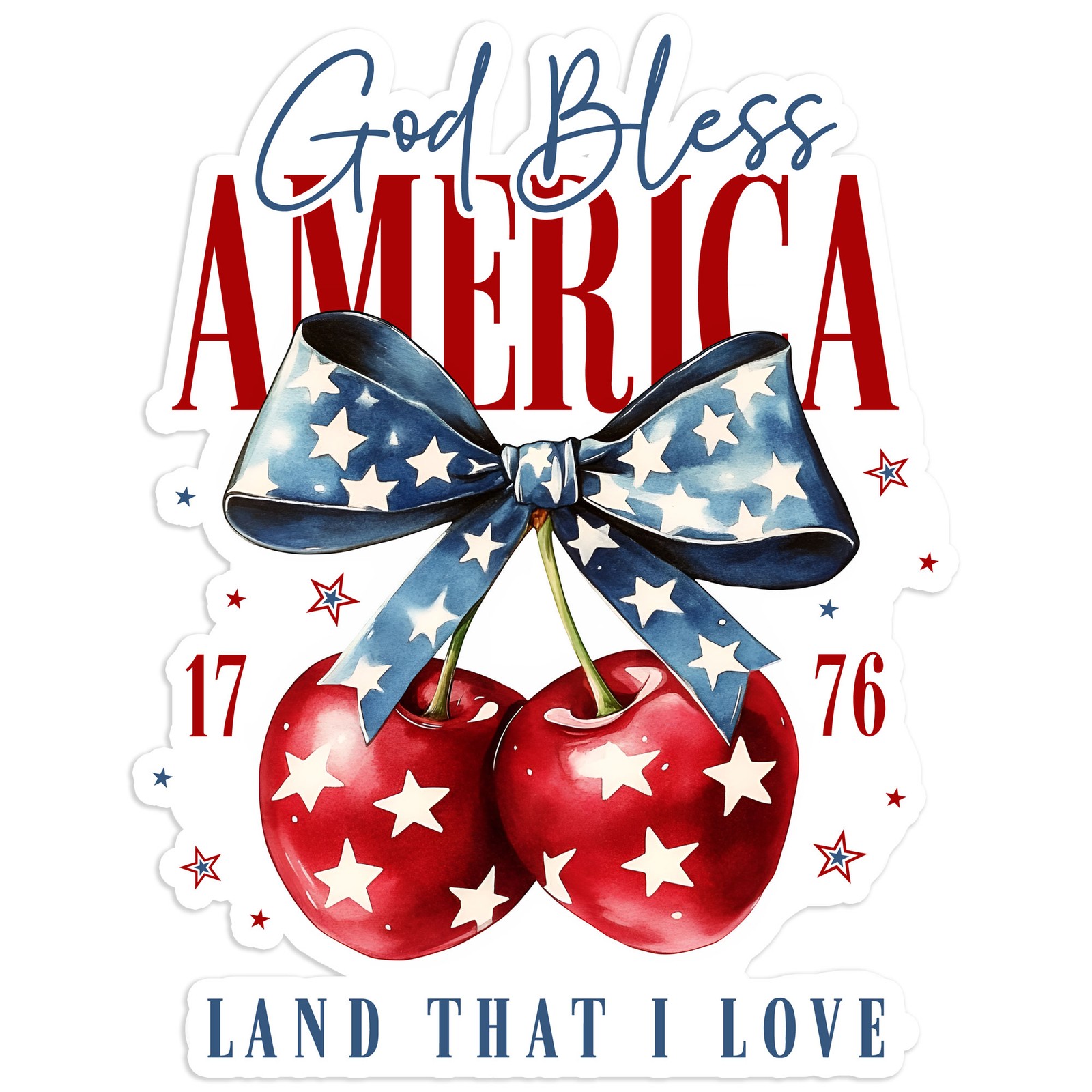 God Bless America Cherries – Vinyl Decal Sticker – Car Window Laptop – #1221