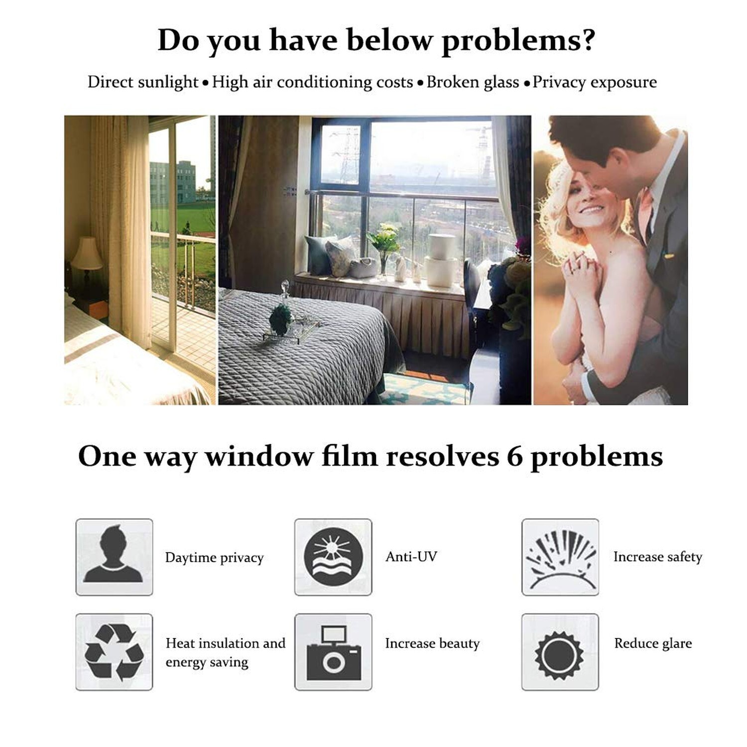 Window Heat Control Film Anti-UV One Way Mirror Film Privacy Static Glass Fil…
