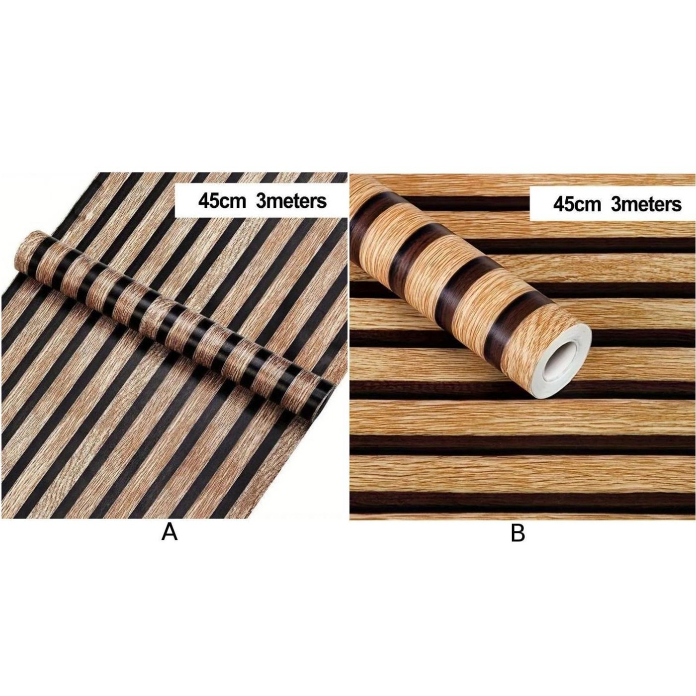 Sleek Imitation Wood Grain Design in 45CM Waterproof PVC Wall Stickers