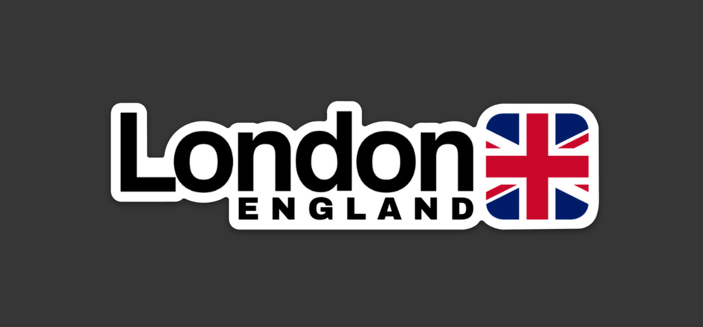 London – England – Sticker with British Flag design