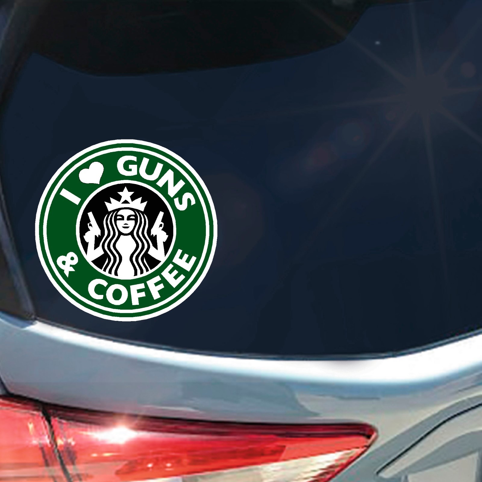 I Love Guns & Coffee 2nd Amendment sticker decal Rights heart starbucks parody
