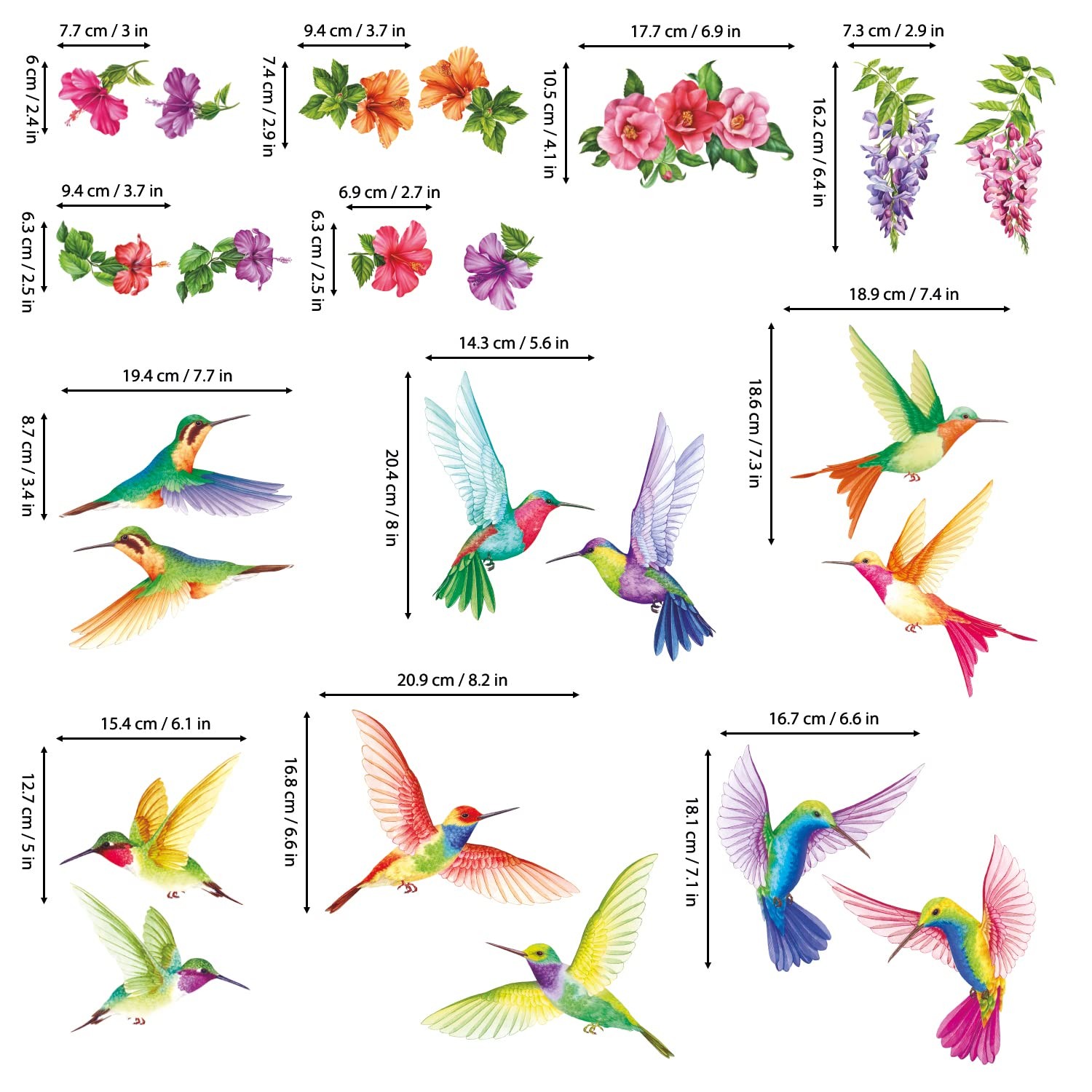 DS-8060 Tropical Flowers and Hummingbirds Wall Decals Stickers Room Bedroom L…