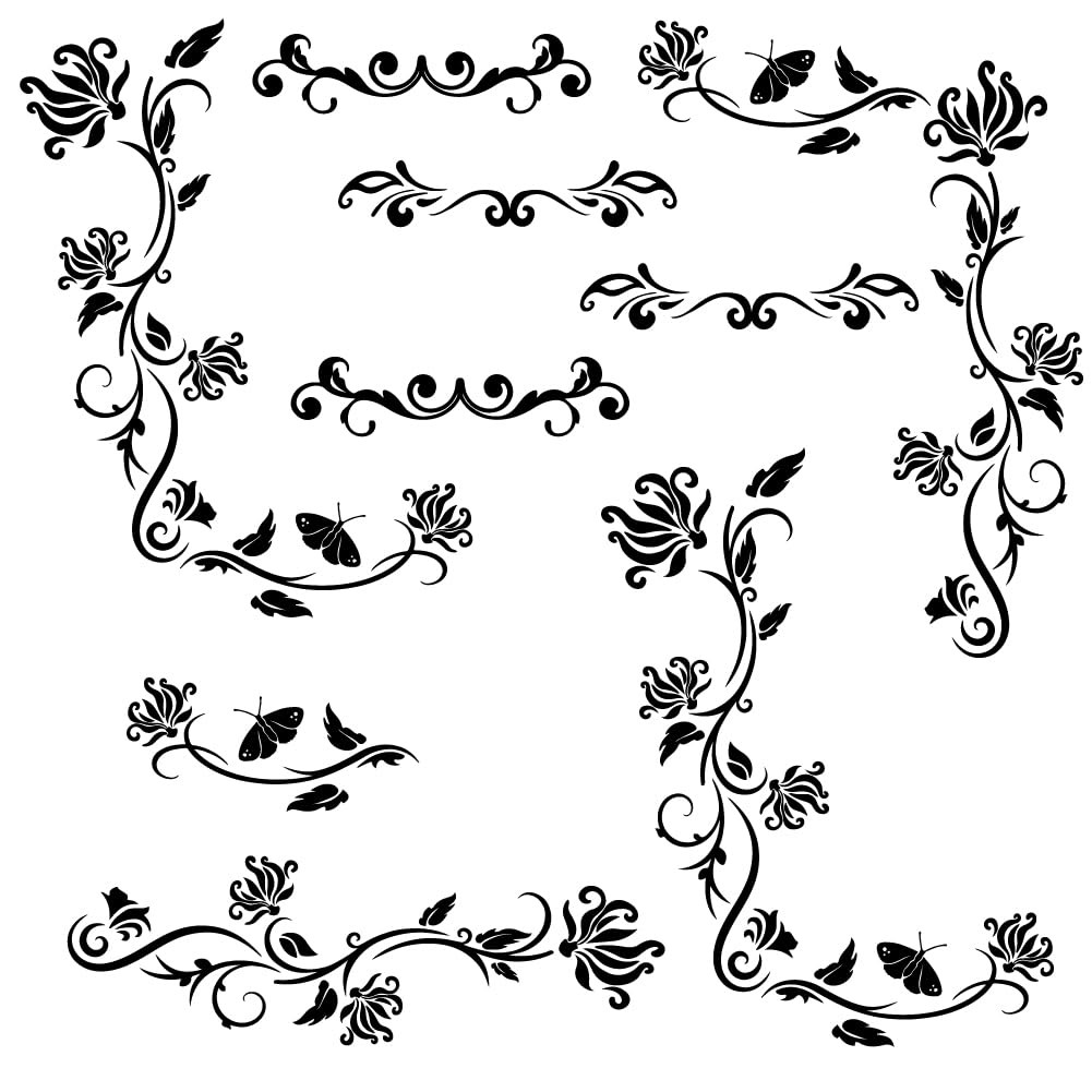 2 Sheets Black Flowers Vines Wall Stickers, Butterfly Floral Wall Decals Remo…