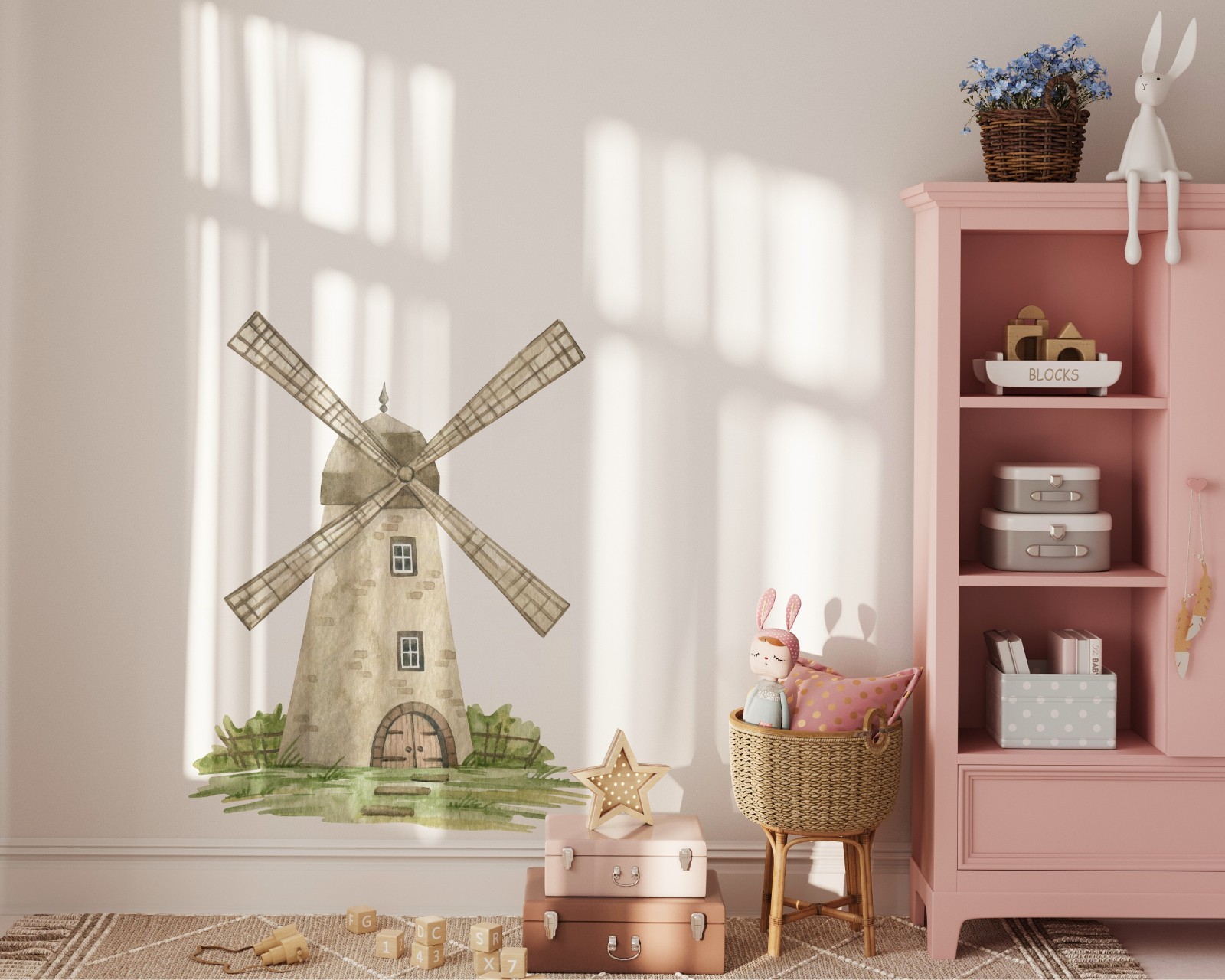 Windmill Wall Decal Fabric Wall Art Sticker Cottagecore Farm Nursery Decor