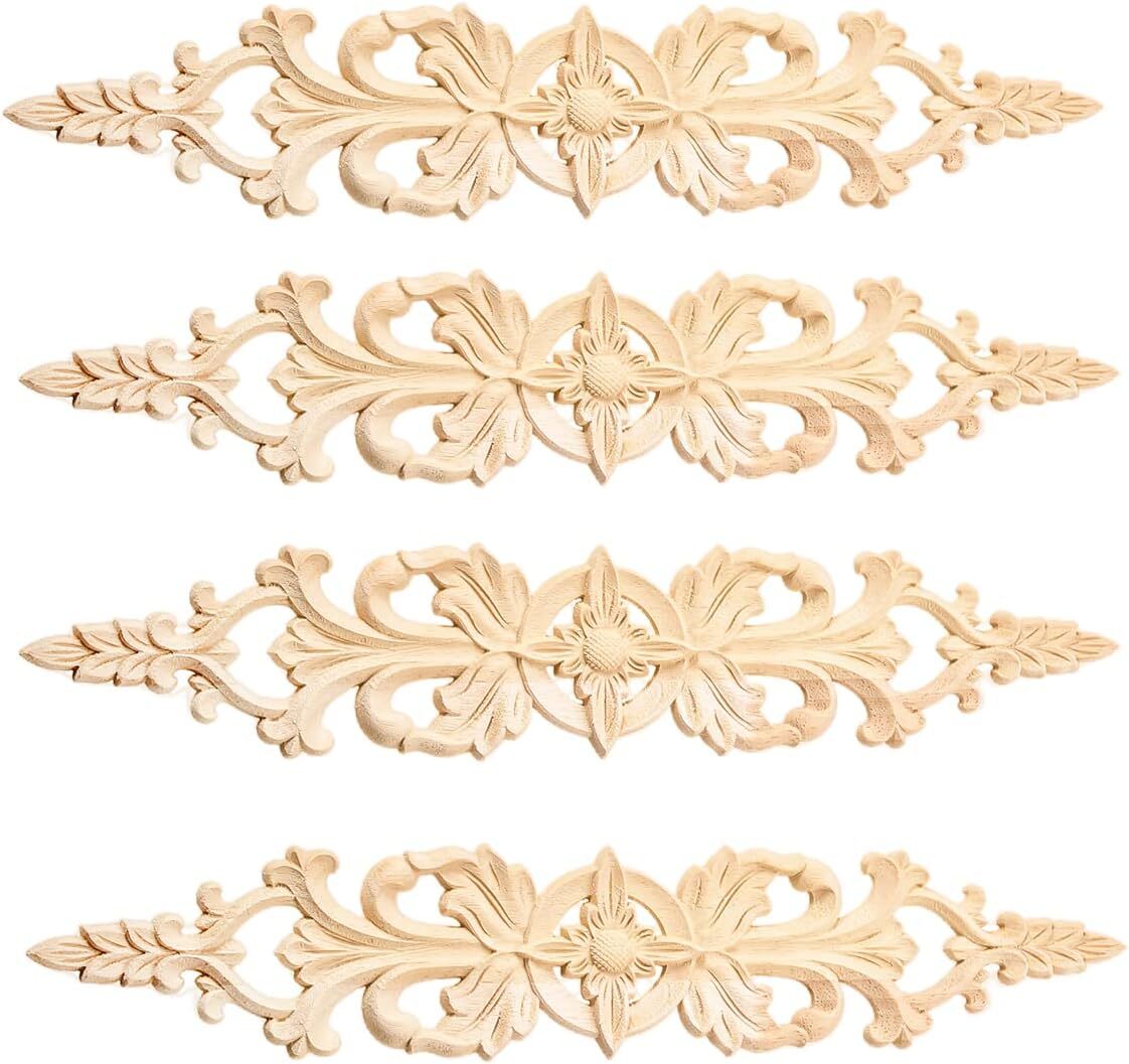 MUXSAM 4Pcs Long Wood-Carved Onlays Appliques for 33x6cm/12.99″x2.36″, 4-pack