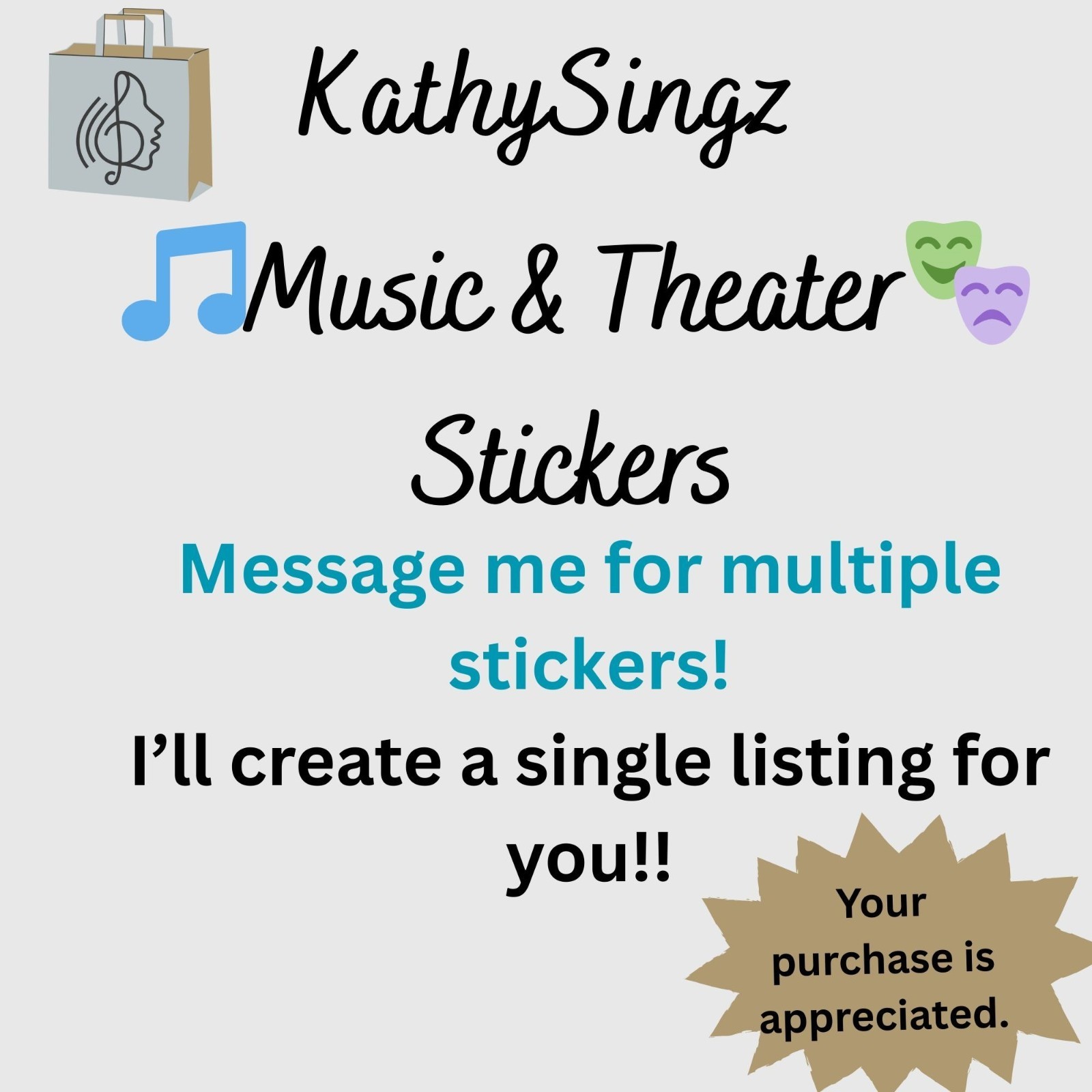 Happiness Theatre Quote Sticker 2.3 x 1.75 in Comedy Tragedy Masks Decor No40