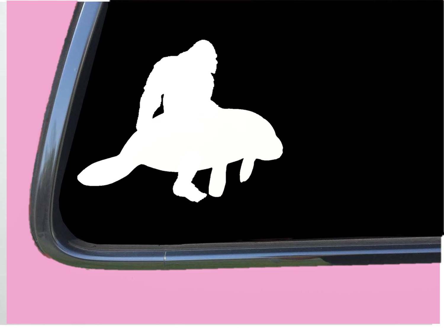 Bigfoot Riding a Manatee Sticker tp 1350 6 inch vinyl decal sasquatch fantasy