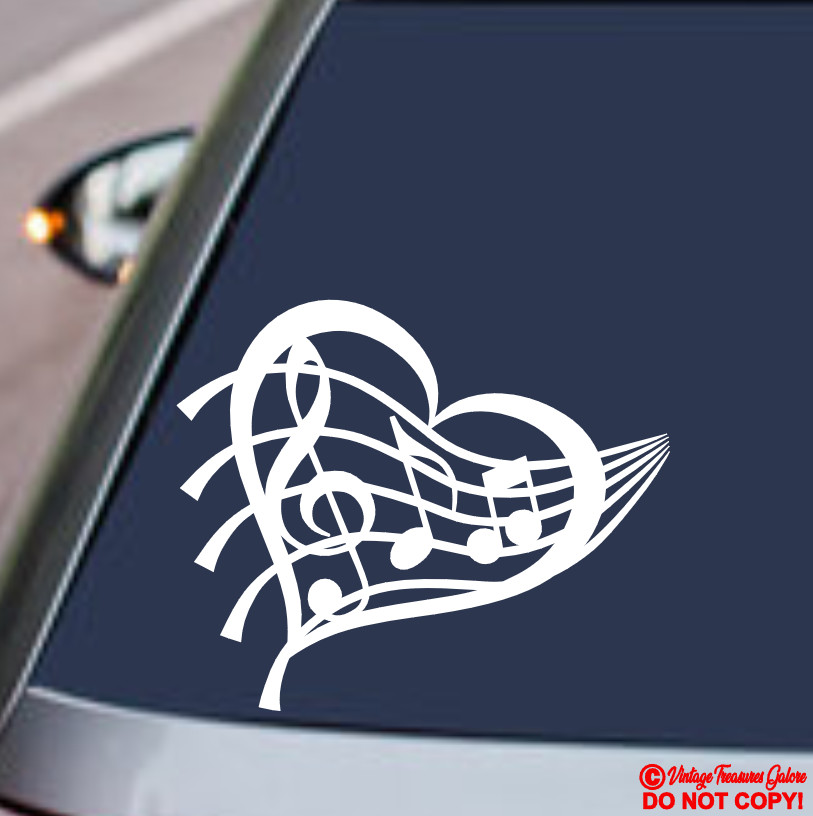MUSIC HEART Vinyl Decal Sticker Car Window Wall Bumper Love Notes Treble Symbol