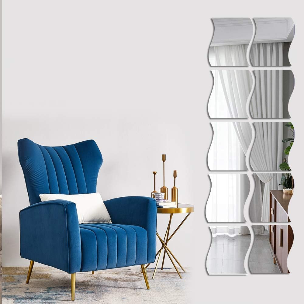 12PCS Wavy Acrylic Mirror Wall Stickers for Home Decoration