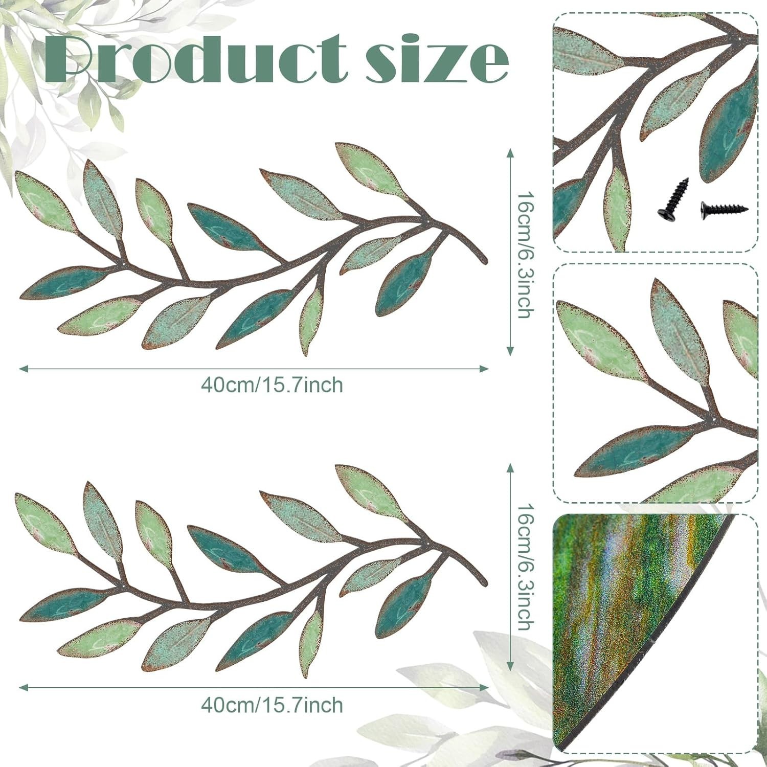 Stunning Metal Leaf Wall Decor Set: 15.75×7.09 Inches for Contemporary Homes