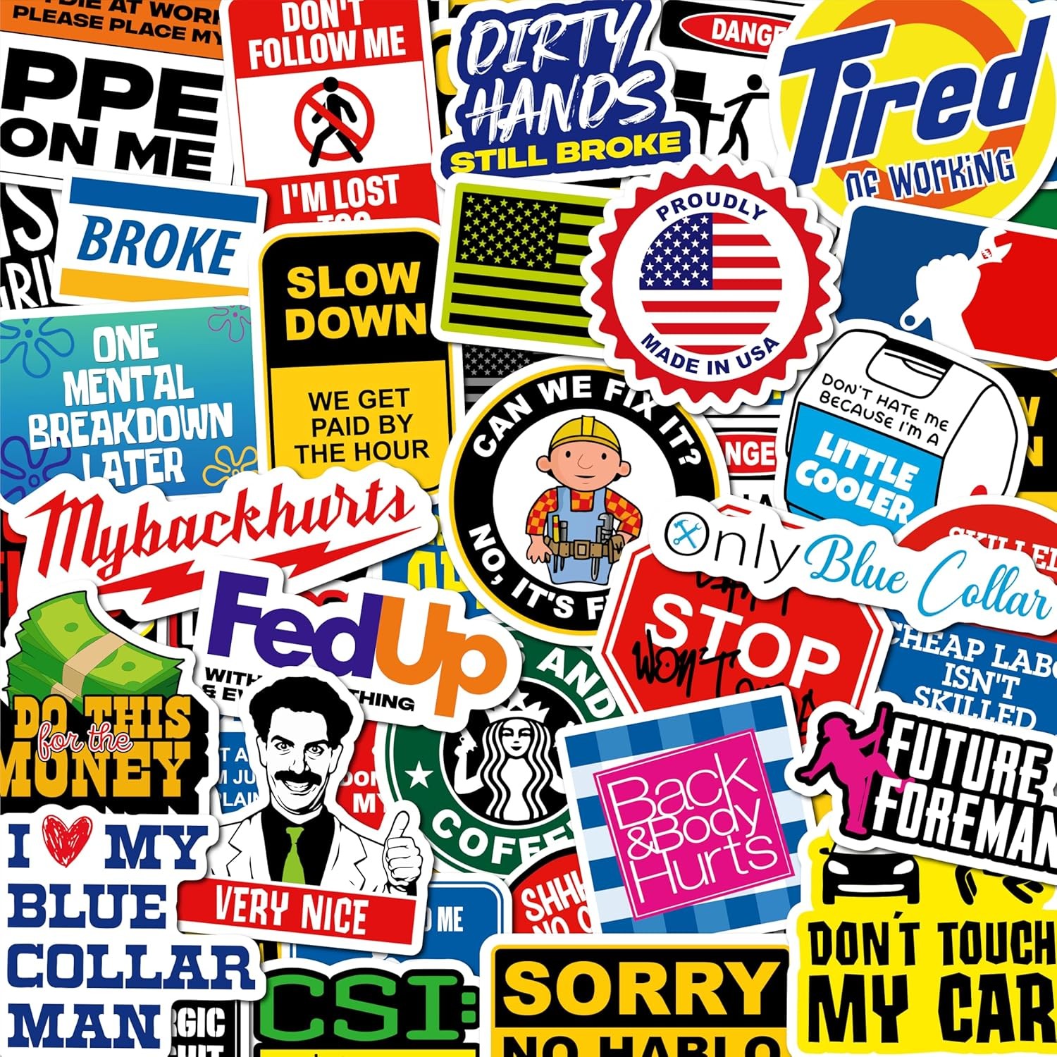 200 PCS Hard Hat Stickers for Adults (No Duplicates) Sarcastic, Meme, & Funny