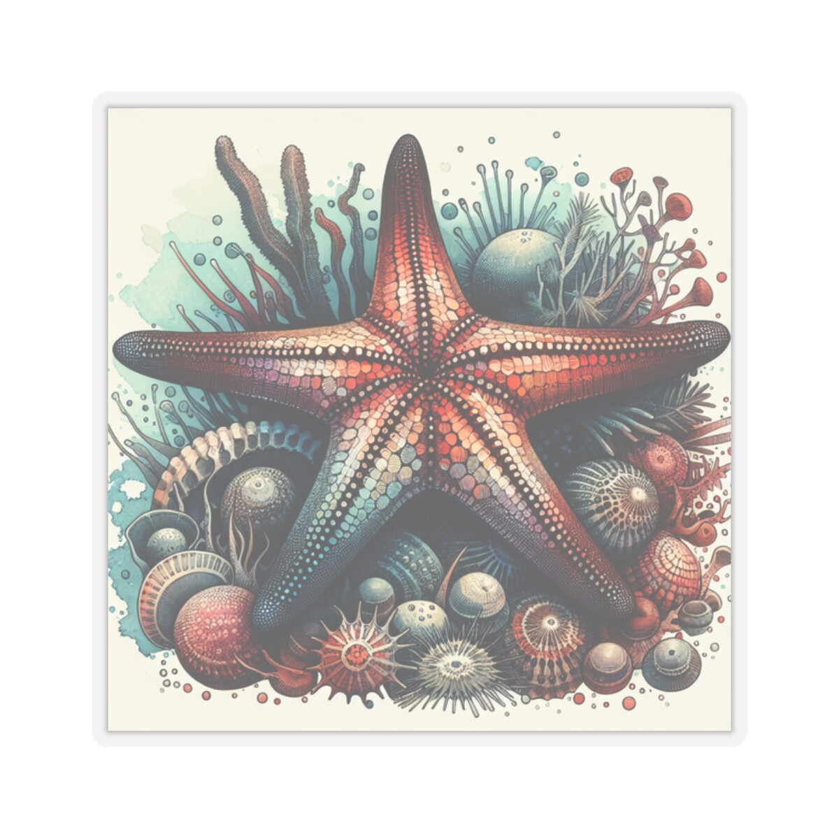 Sticker Marine Life Starfish Watercolor Beach Ocean 2×2″ 3×3″ 4×4″ 6×6″ Summer