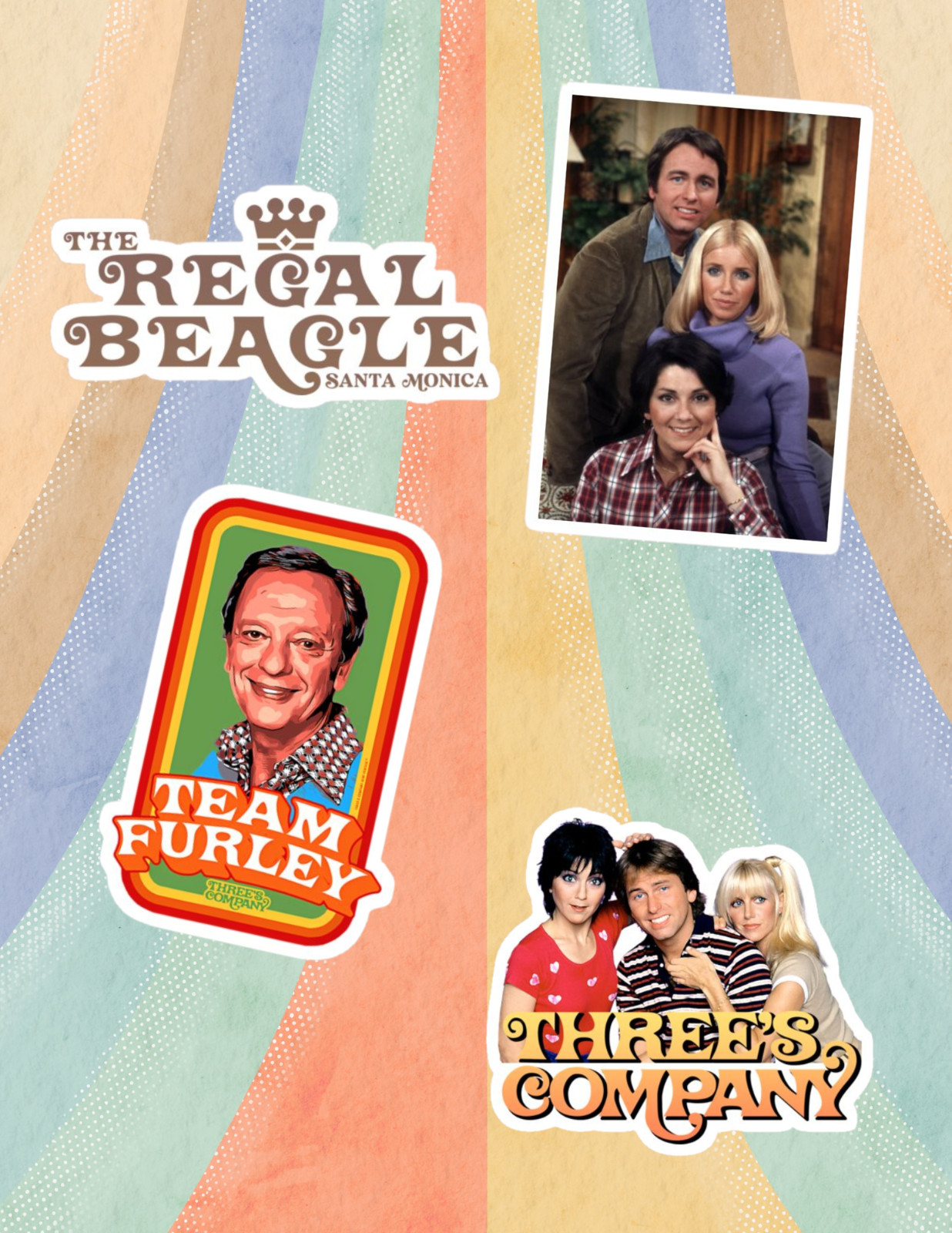 Three’s Company retro TV 4pc Sticker Pack