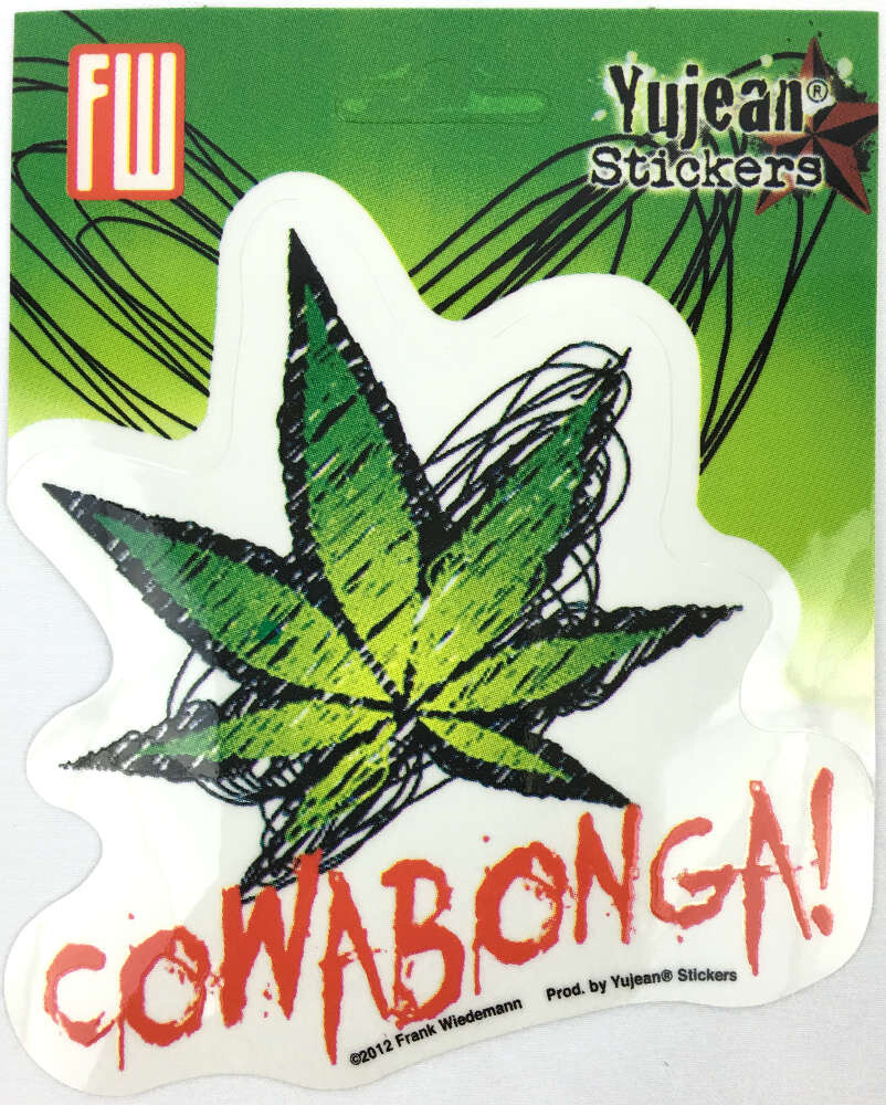 Cowabonga Sketch Cannabis Leaf Die-Cut Decal Sticker Weed Pot Marijuana Fun