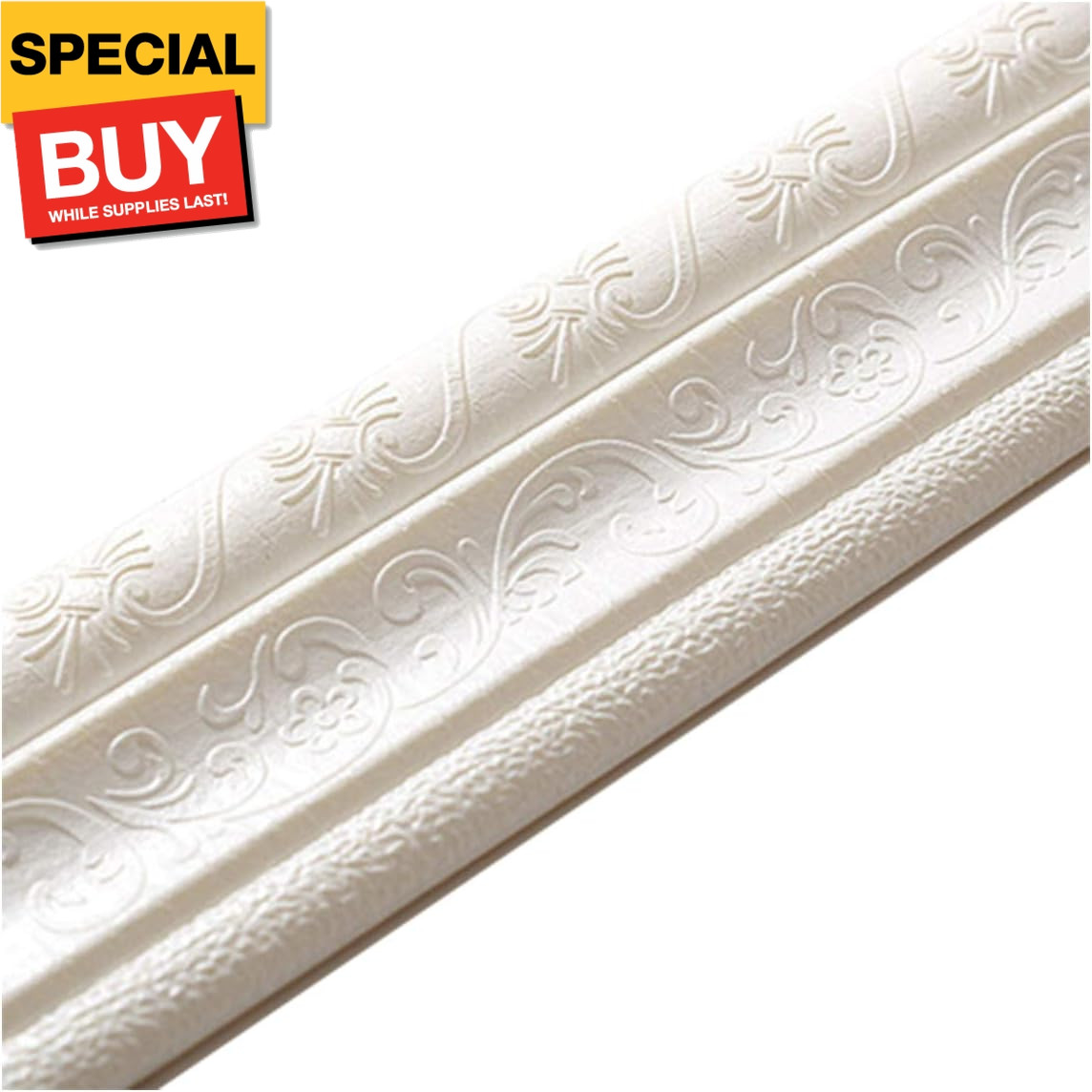 90″x 3″ Self Adhesive Flexible Foam Molding Trim, 3D Sticky Decorative Wall Line