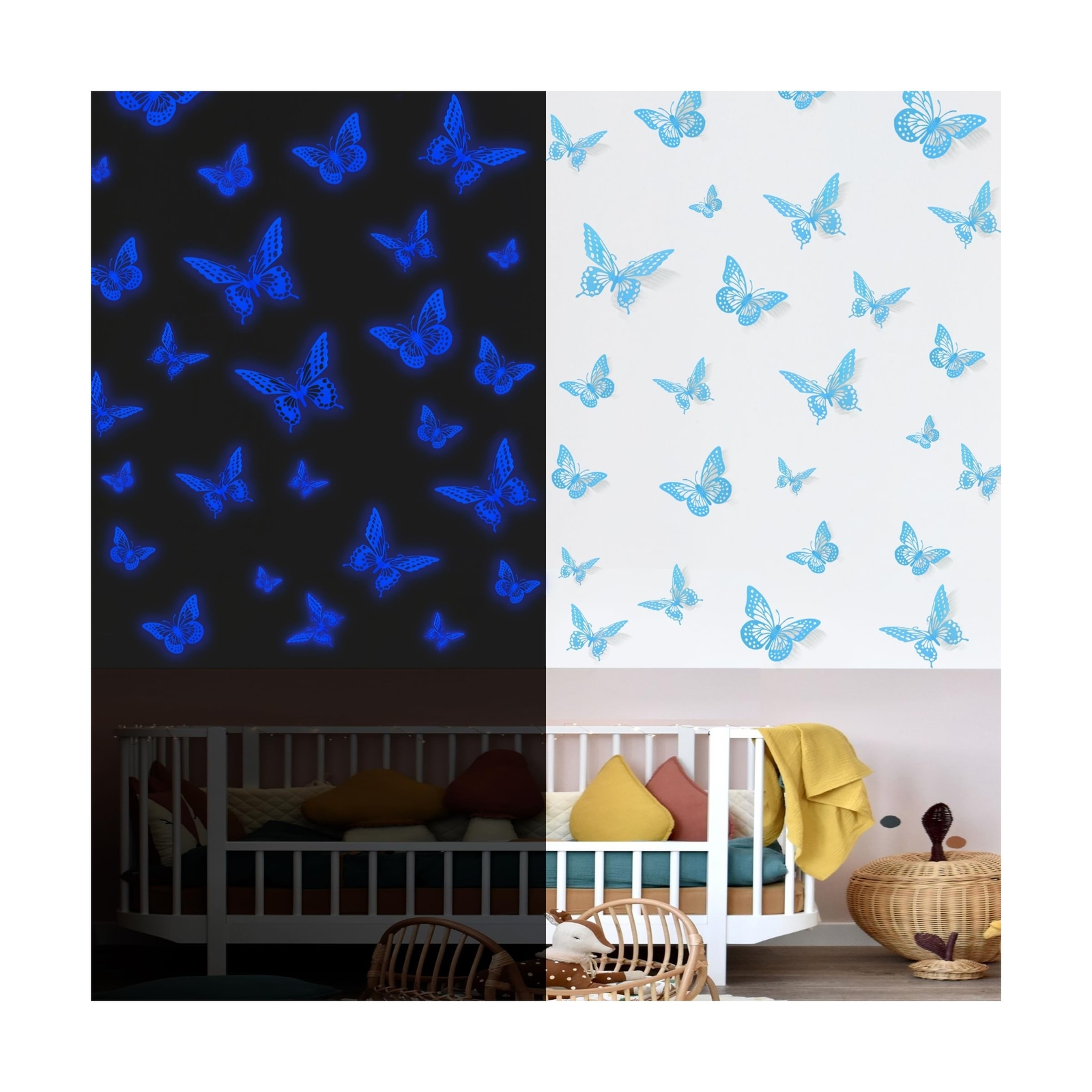 SAOROPEB Glow in The Dark 3D Butterfly 24 Pcs 3 Sizes, Luminous Butterfly Sti…