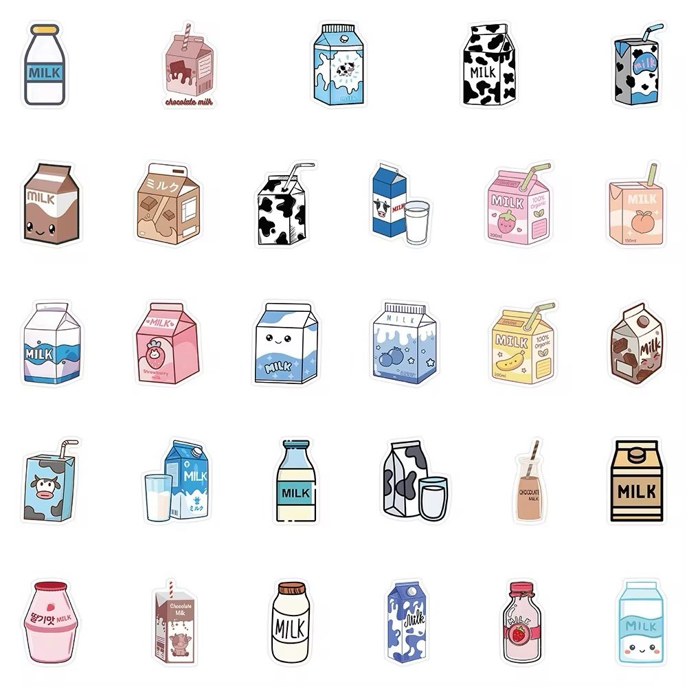 50 Pack Cartoon Milk Sticker Sheets Drink Decals Laptop Hydro Yeti Free Shipping