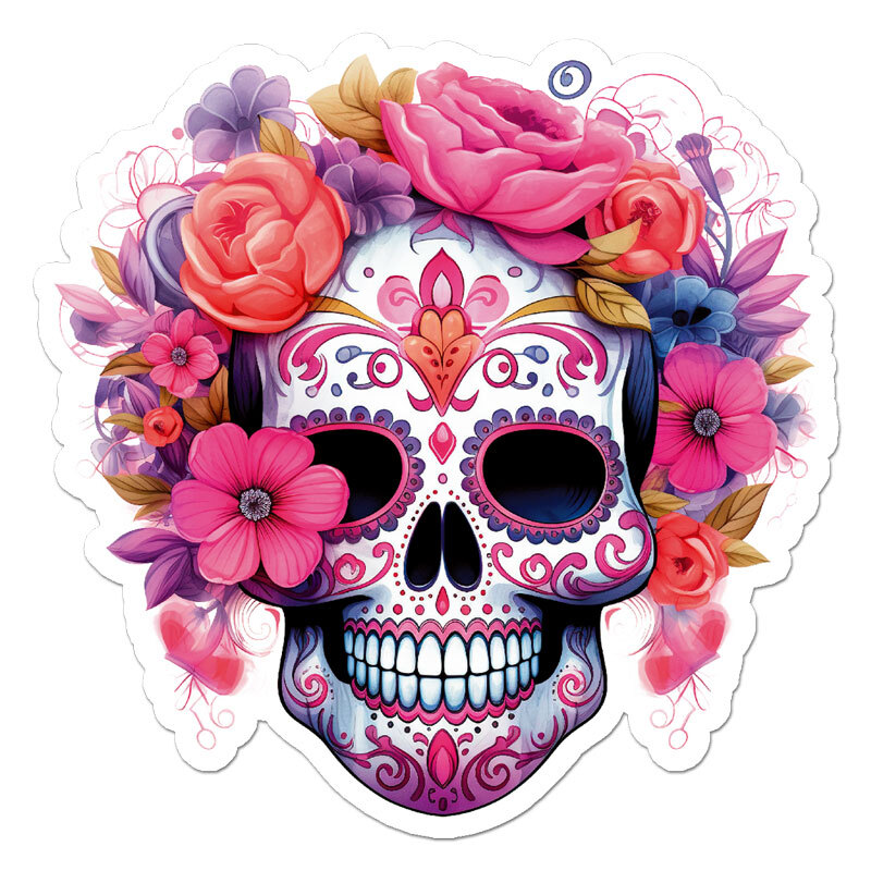 Sugar Skull Flowers, Vinyl Decal Sticker, Indoor Outdoor, 3 Sizes, #11752