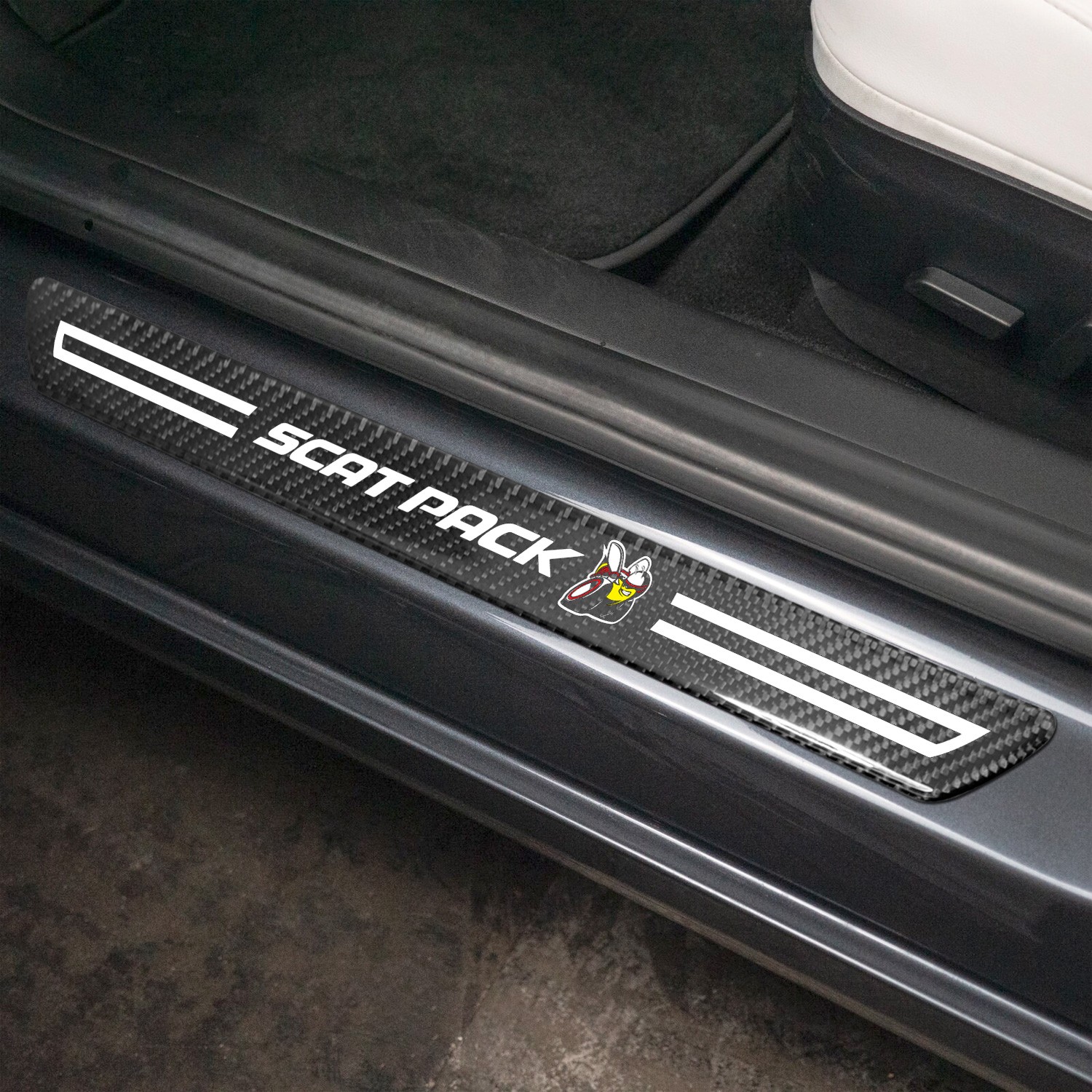 ✅ Dodge Scat-Pack Black Carbon Fiber Universal Door Sill Protector Kick Plates ✅