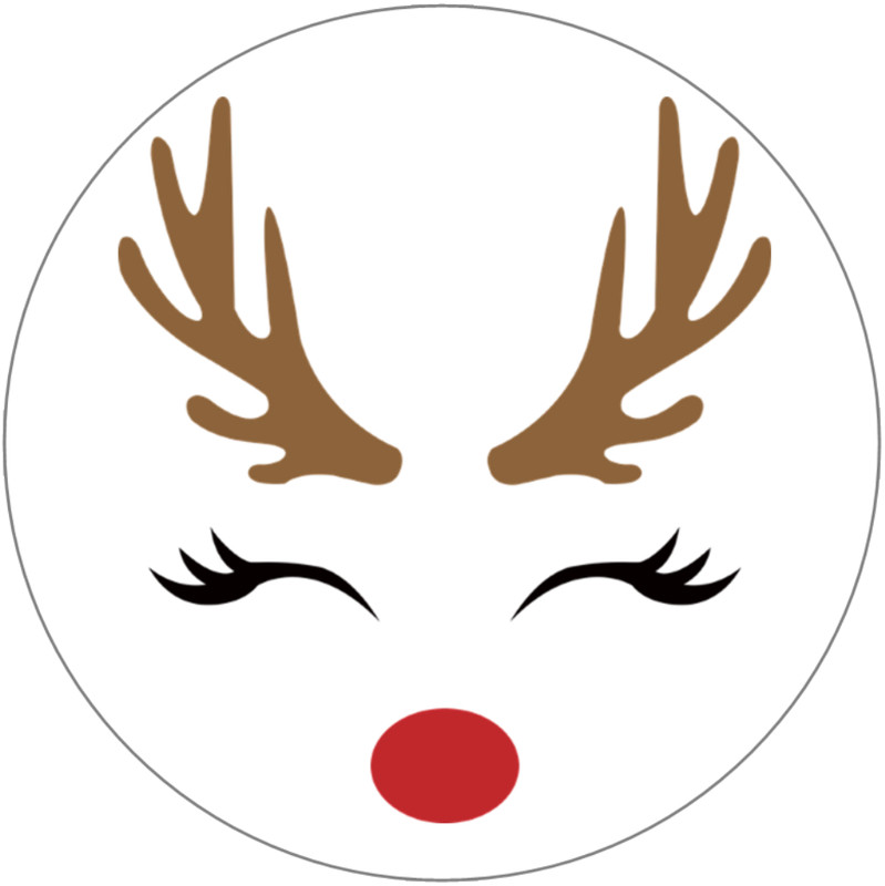 Reindeer Face – 3 Pack Circle Stickers 3″ x 3″ – Merry Christmas Rudolph Red