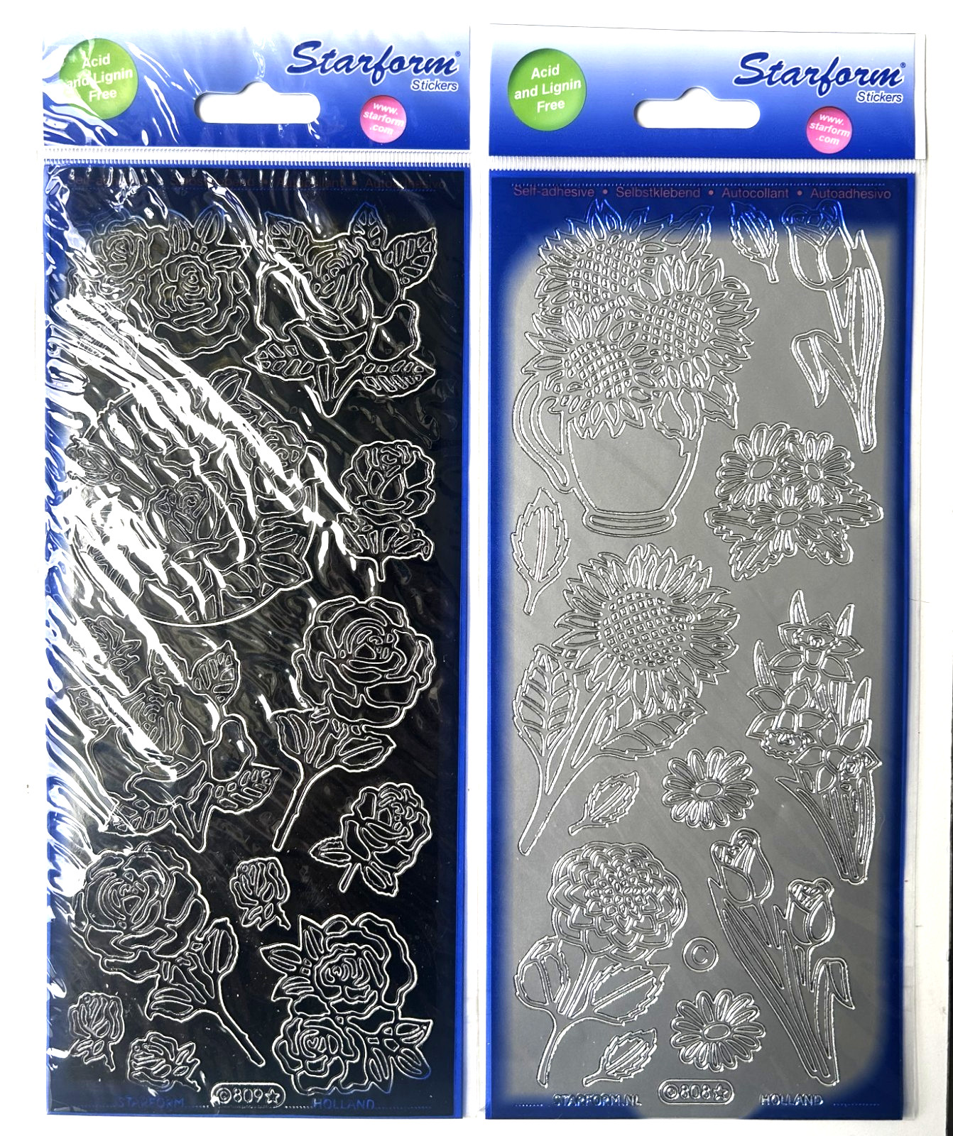 2 New 4″x9″ Shts Peel & Stick Floral & Rose Stickers by Starform 1 Blk 1 Silver