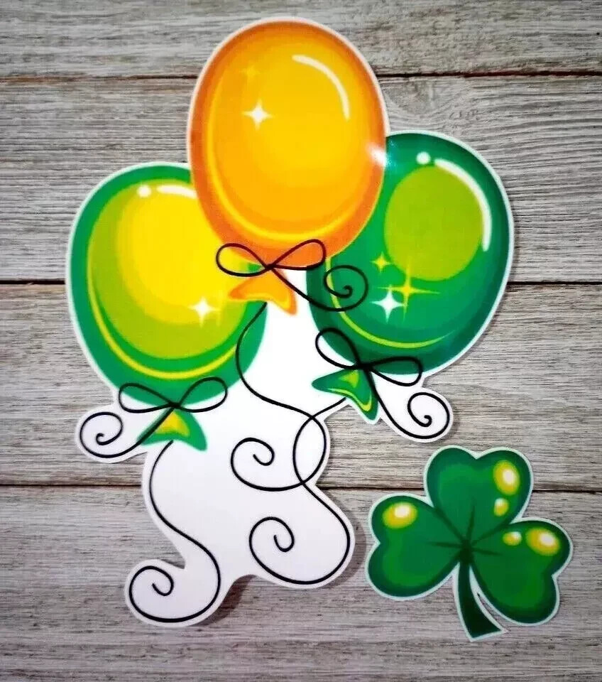 shamrock clover balloons wall safe sticker St patricks 5.5 inch handmade