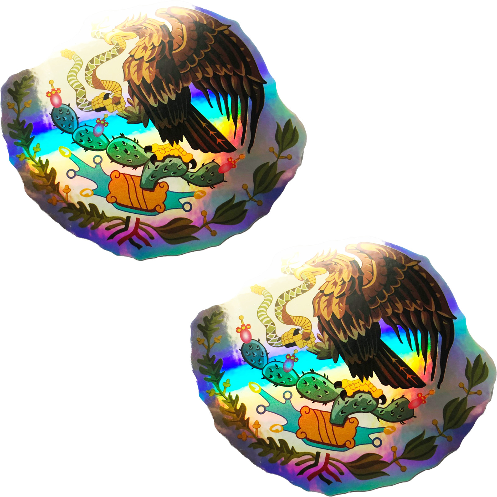 2x Shiny Mexico Flag Coat Of Arms Eagle With Snake Hawk Stickers 3 Inch Decals