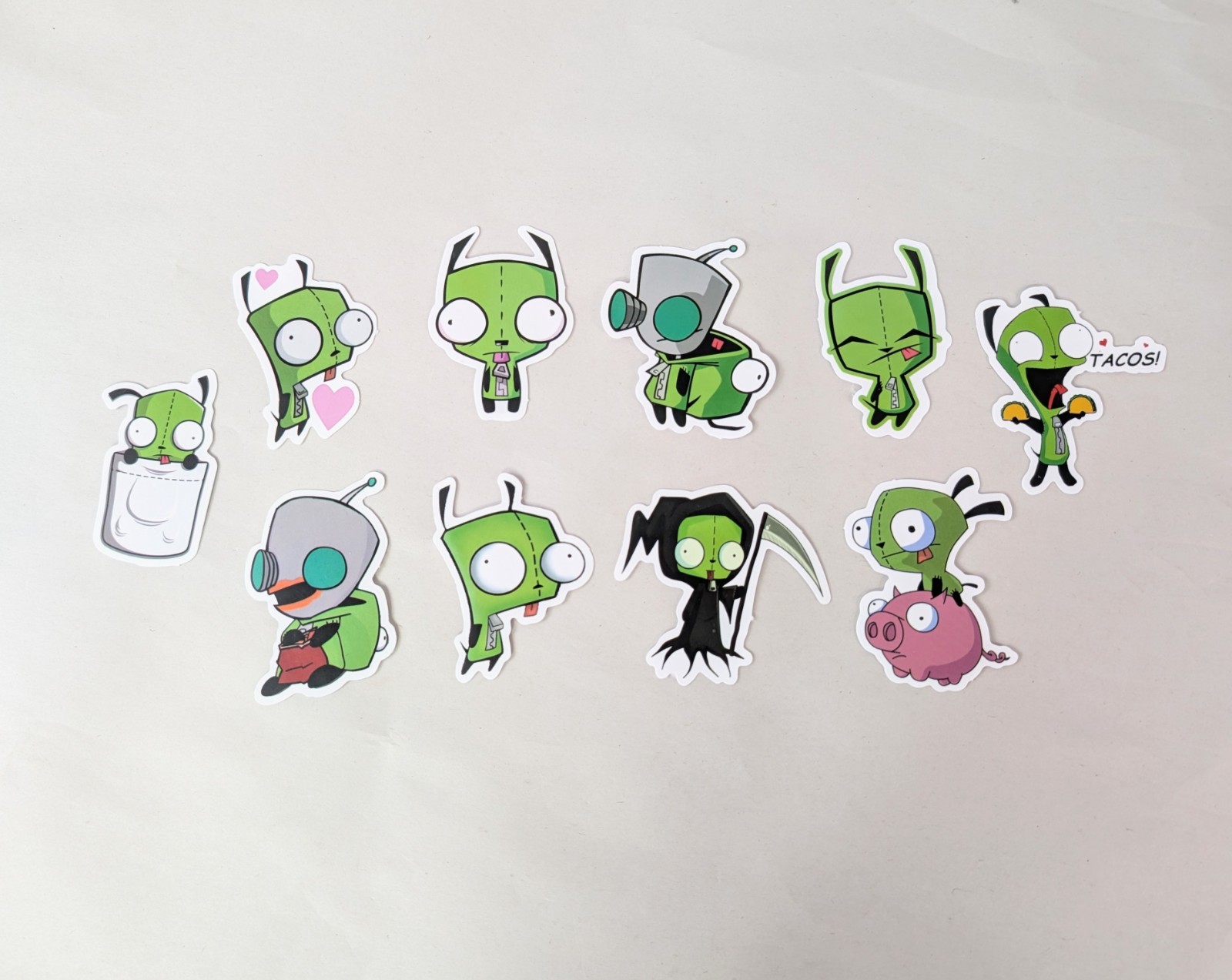 Set Of 10 Stickers Invader Zim & Gir In Dog Costume Alien Animation TV Show