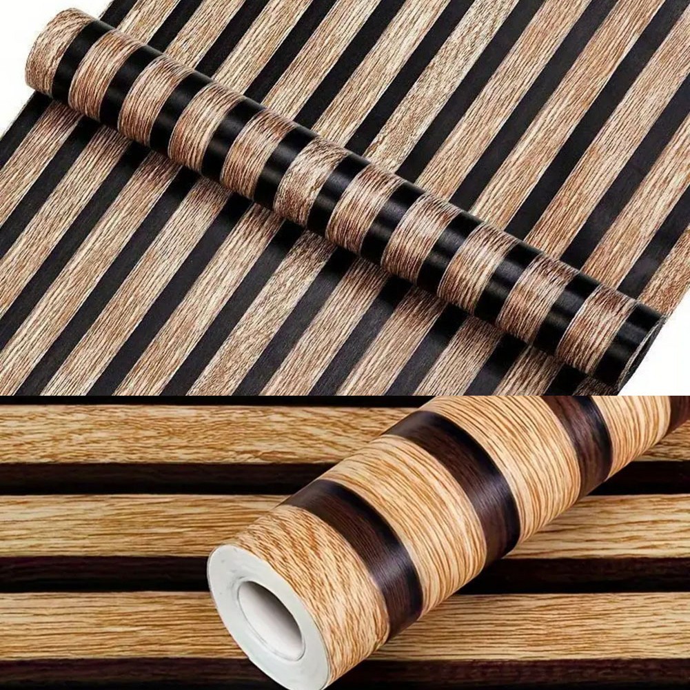 Sleek Imitation Wood Grain Design in 45CM Waterproof PVC Wall Stickers