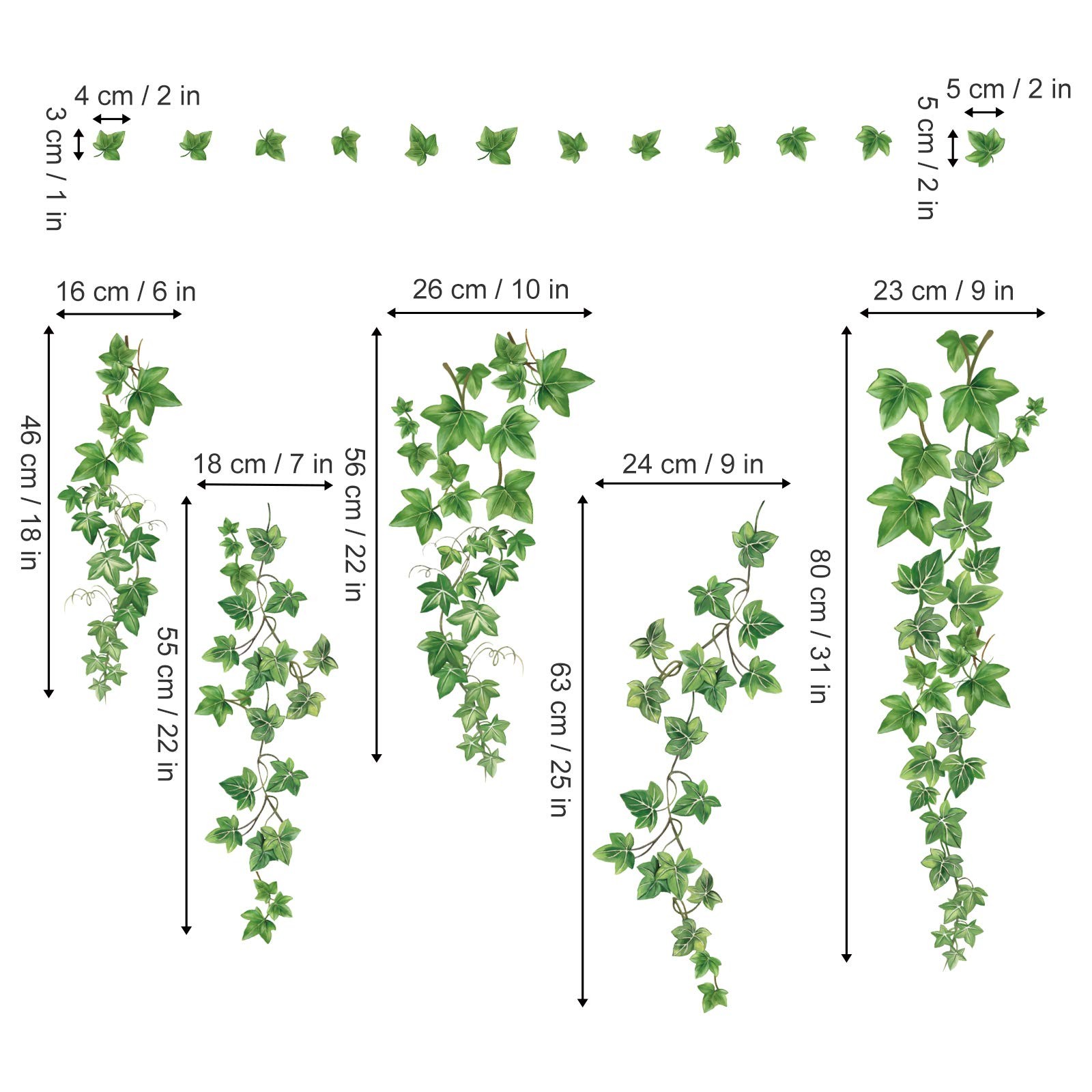 Hanging Vine Wall Decals Evergreen Ivy Leaves Wall Stickers Bedroom Living Ro…