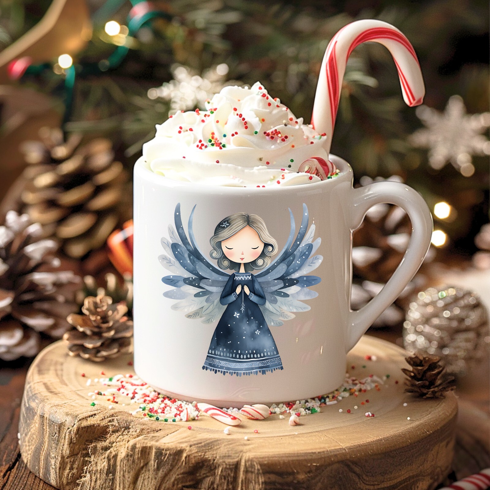 Blue Scandinavian Angel UV DTF Transparent Sticker / Decal