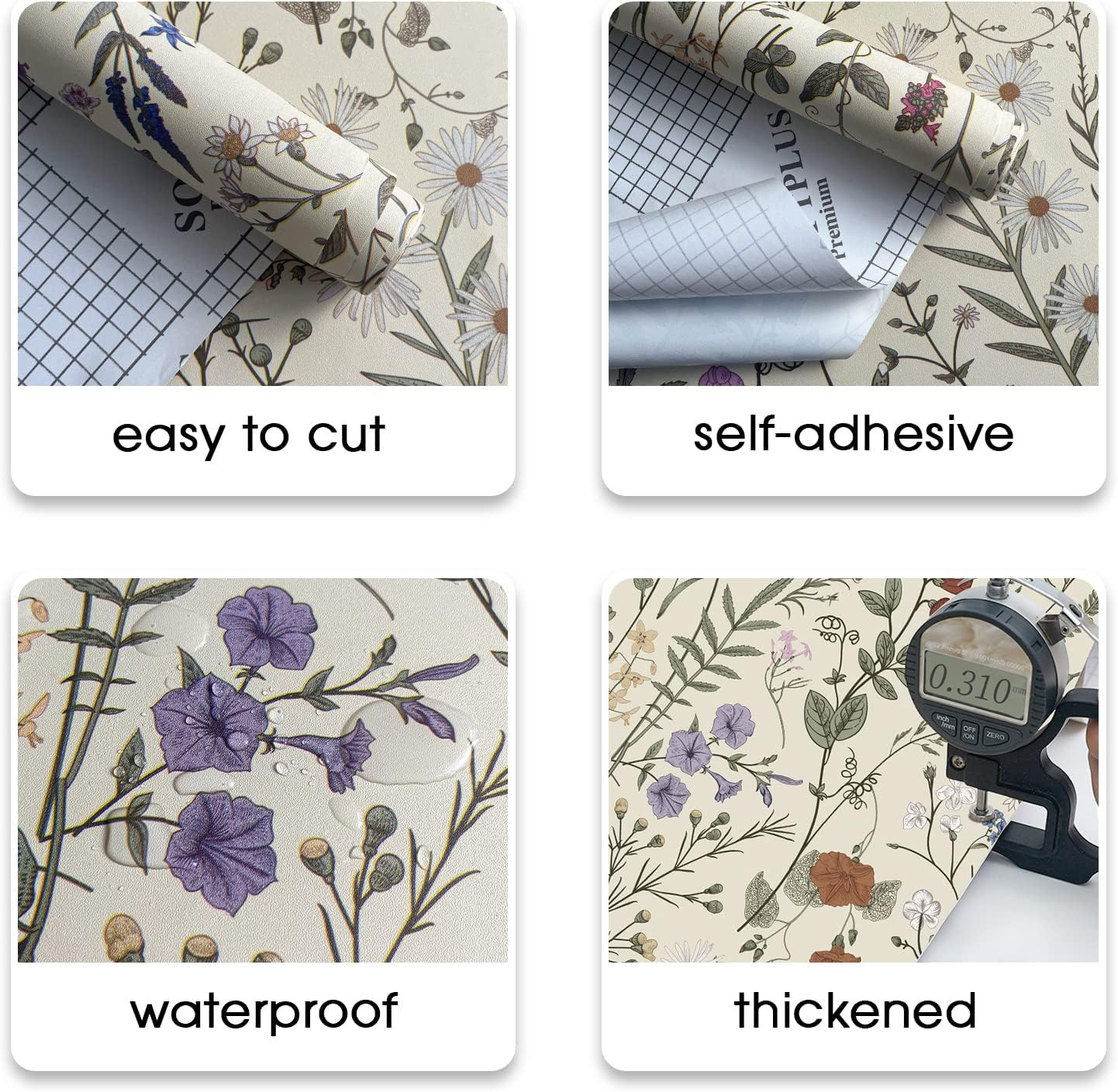 Jiffdiff Wallpaper Self-Adhesive Blooming Vintage Colourful Flowers Wall Paper f