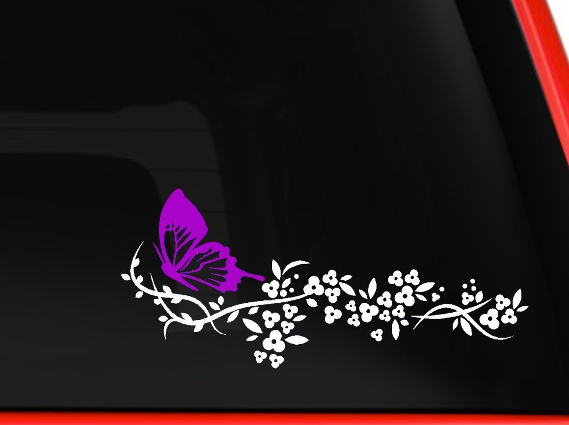 White Flower and Pink Butterfly, beautiful nature Decal Stickers Car Window 6″