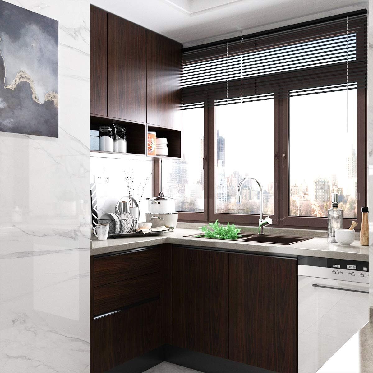 Dark Brown Wood Grain Wallpaper Faux Walnut 16″ x 197″,