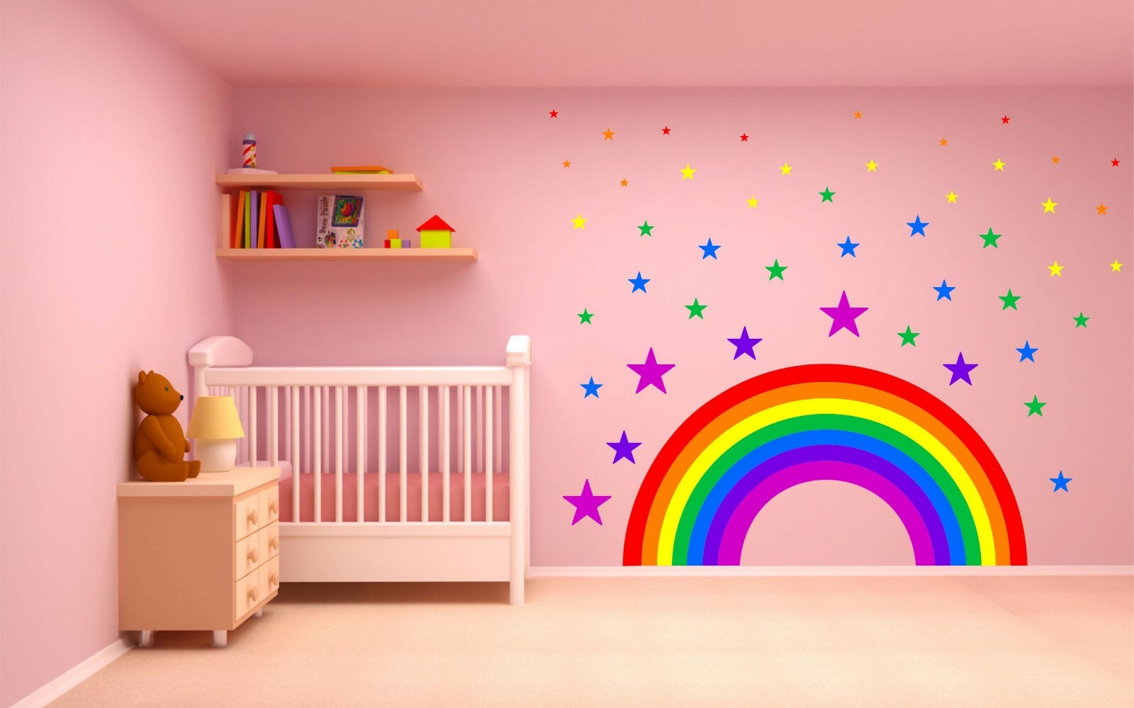 RAINBOW & STARS WALL STICKER KIT nursery decal car art colourful child bedroom