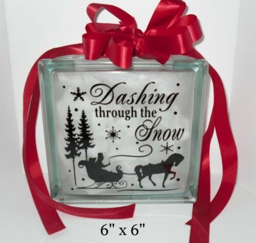 Dashing through the snow Christmas decal sticker for DIY 8″ glass block