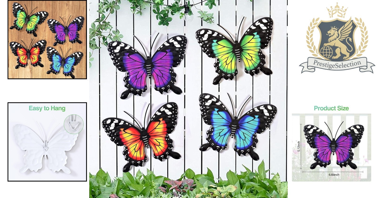 Vibrant Iron Butterfly Decorations – 4 Pack of Indoor/Outdoor Wall Art Pieces