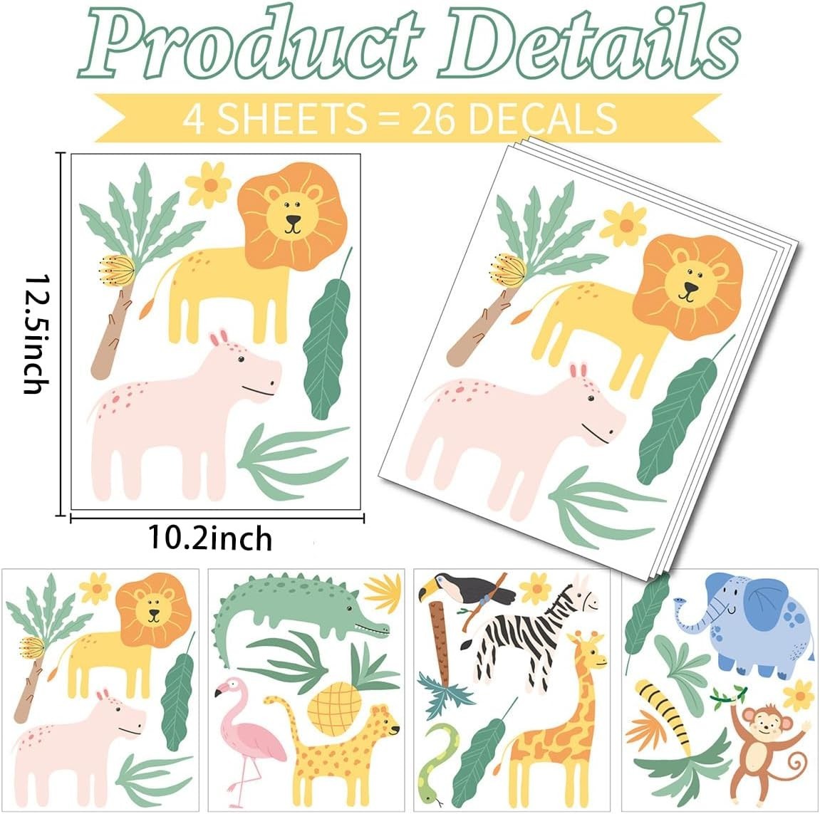 Cute Jungle Animal Wall Decals – 26 Waterproof Safari Stickers for Nursery Bliss