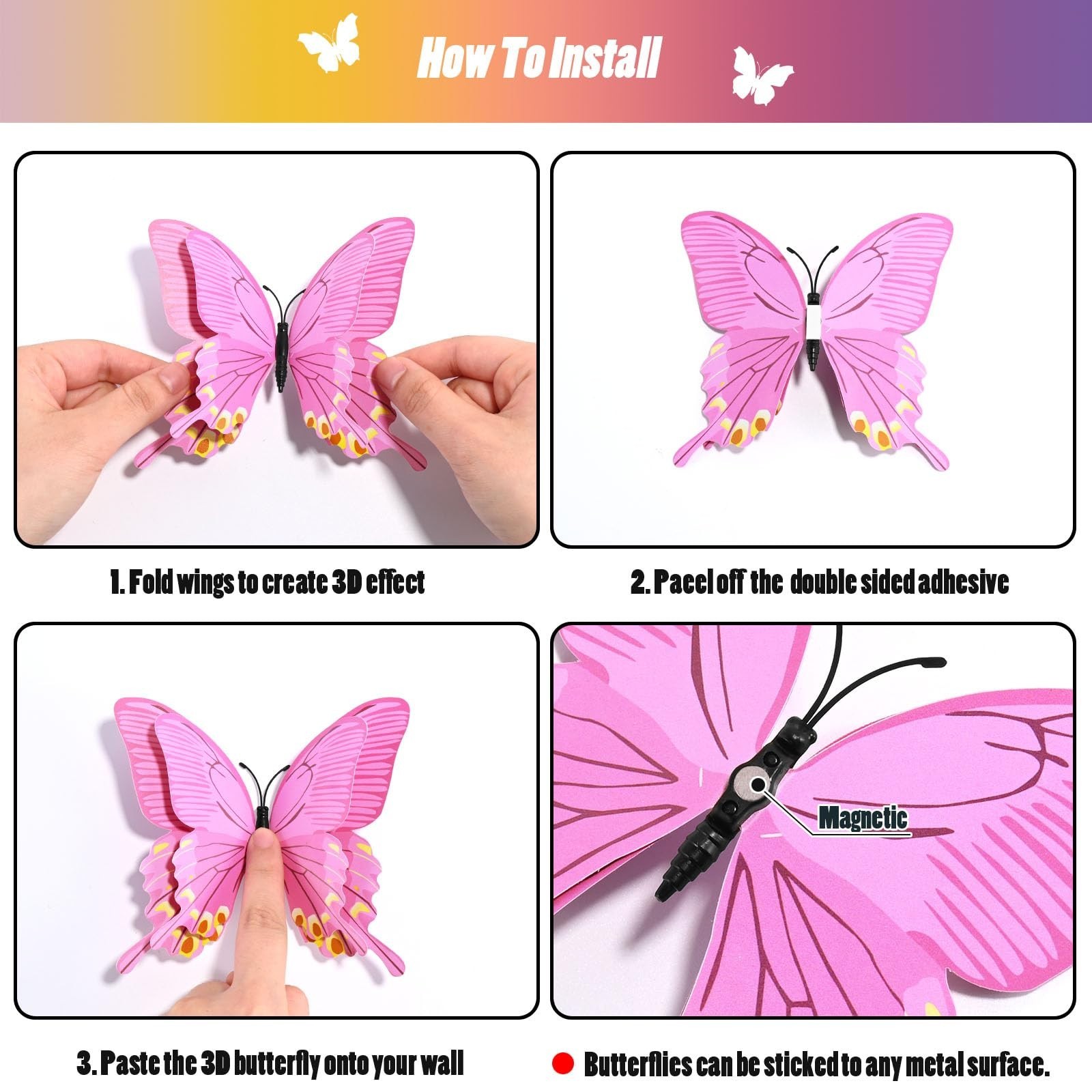3D Butterfly Wall Decor – 24 Pcs Double Layer Colorful Decorations for Parties,