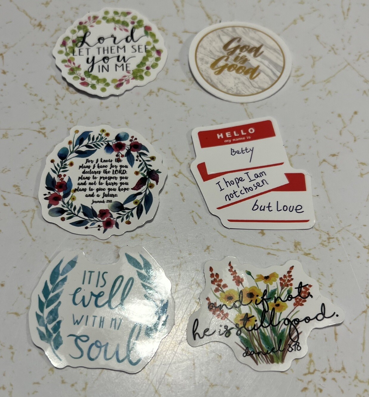 6 Christian Religious Faith Based Vinyl Stickers: 1-2 Inches Tall