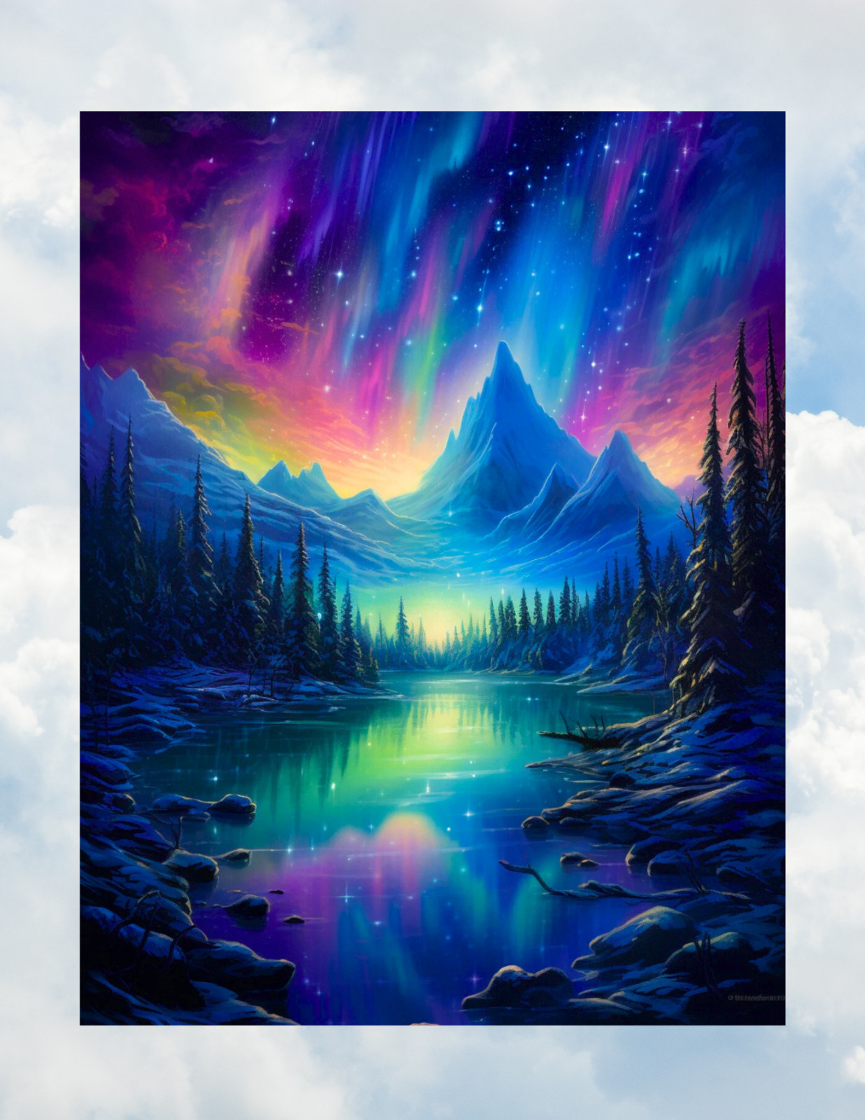 Northern Lights, Scenic River & Mountain WINDOW CLING Size 10.4″ Vinyl