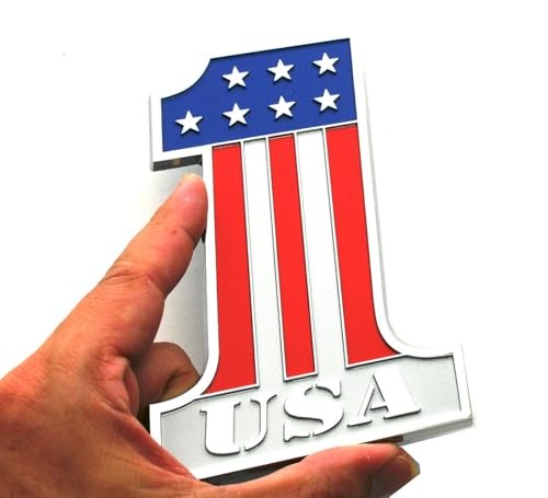 USA #1 Emblem American Flag Number One Badge United States Patriotic Chrome Red