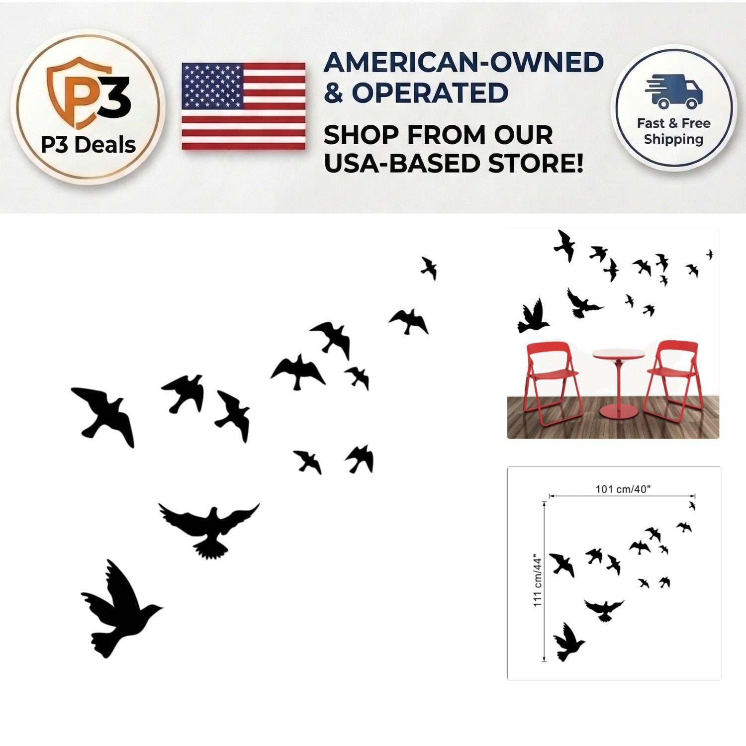 Unique Irregular Shape Black Bird Wall Decal – Modern Vinyl Art for Walls